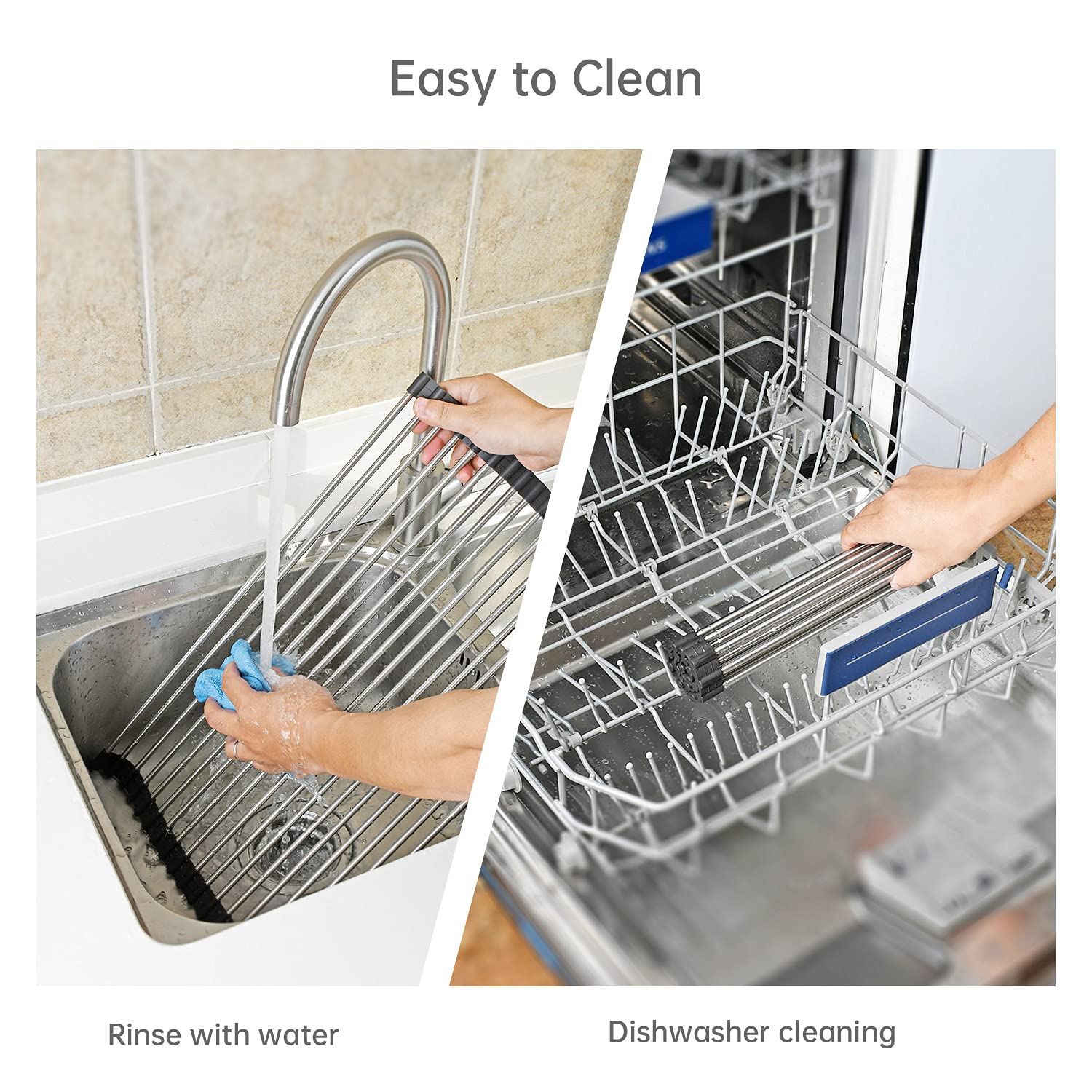 Arainy Large Telescopic Drain Rack Roll Up Dishes Drying Rack Expandable Kitchen Sink Rack Over The Sink Dish Drying Rack Sus304