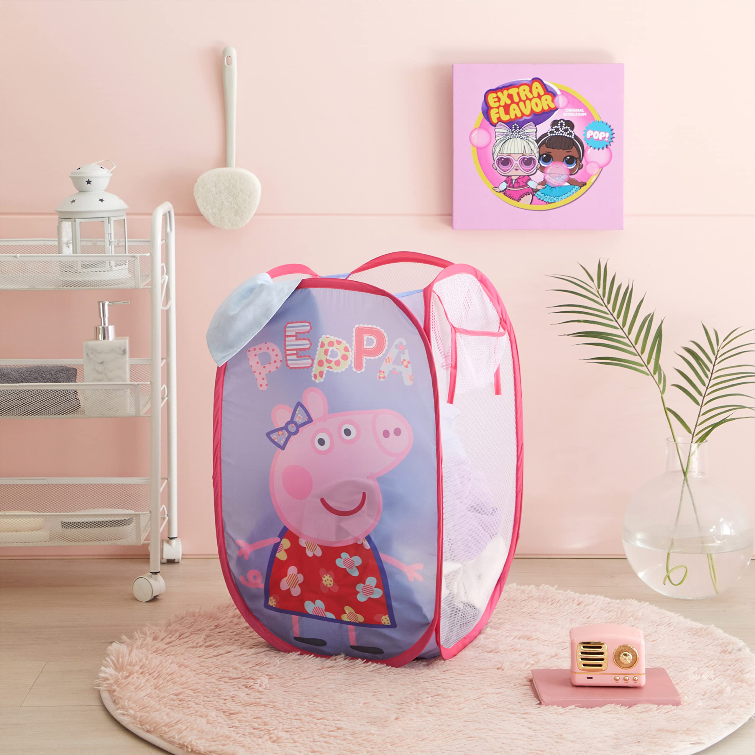 Idea Nuova Peppa Pig Pop Up Hamper With Durable Carry Handles, 21'' H X 13.5'' W X 13.5'' L, Peppa Pig/Light Purple