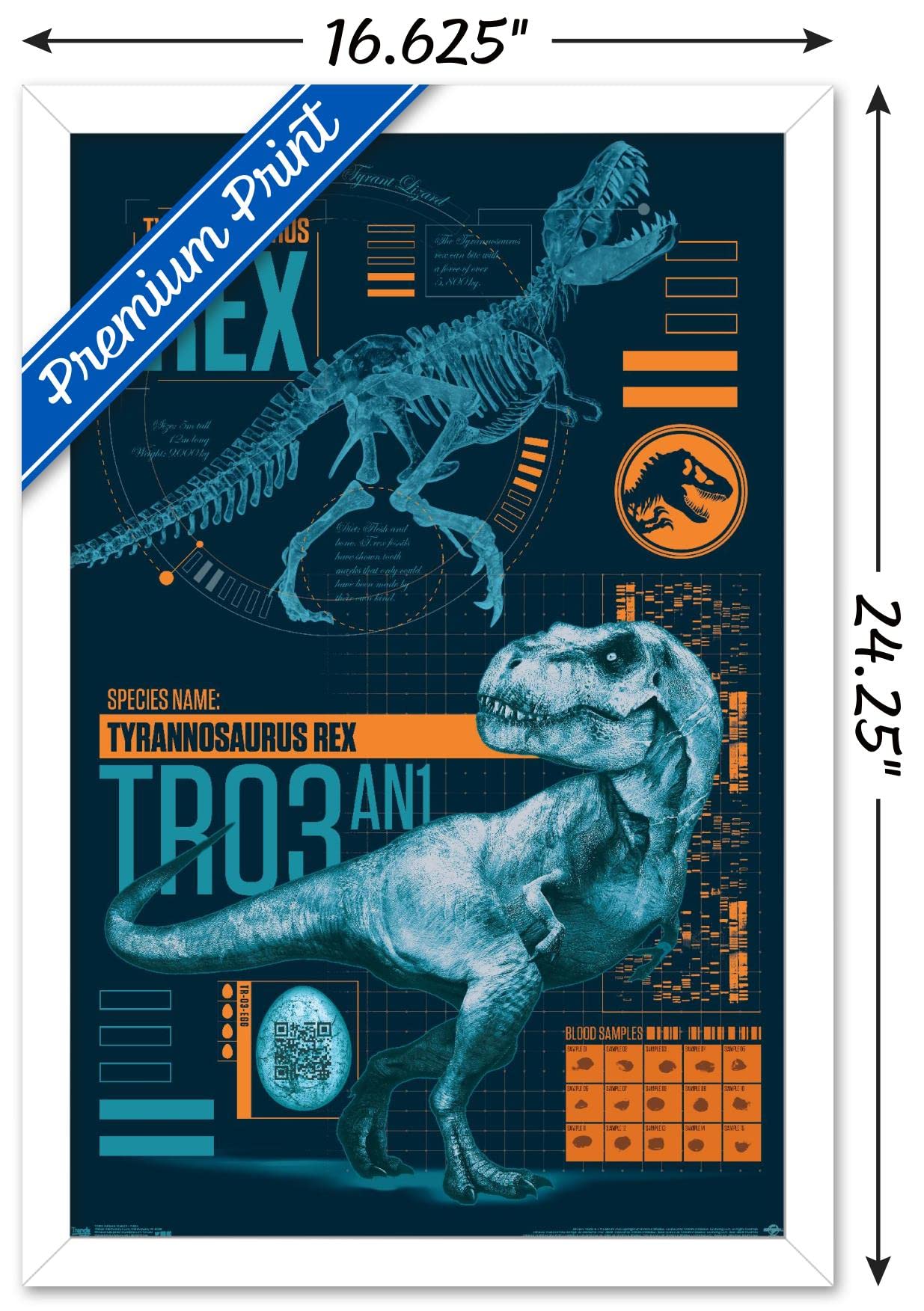 Trends International Jurassic World: Fallen Kingdom - T-Rex Wall Poster, 14.725'' X 22.375'', White Framed Version