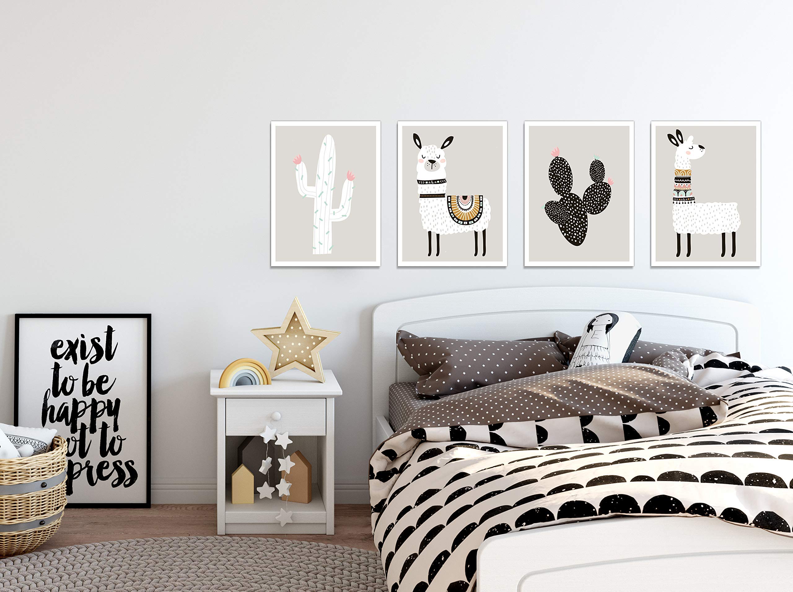 Llama Wall Decor Art Posters - Set Of 4 11 X 14 '' Professional Grade Prints (Llama & Cactus) For Gifts, Baby Room, Boy Or Girl