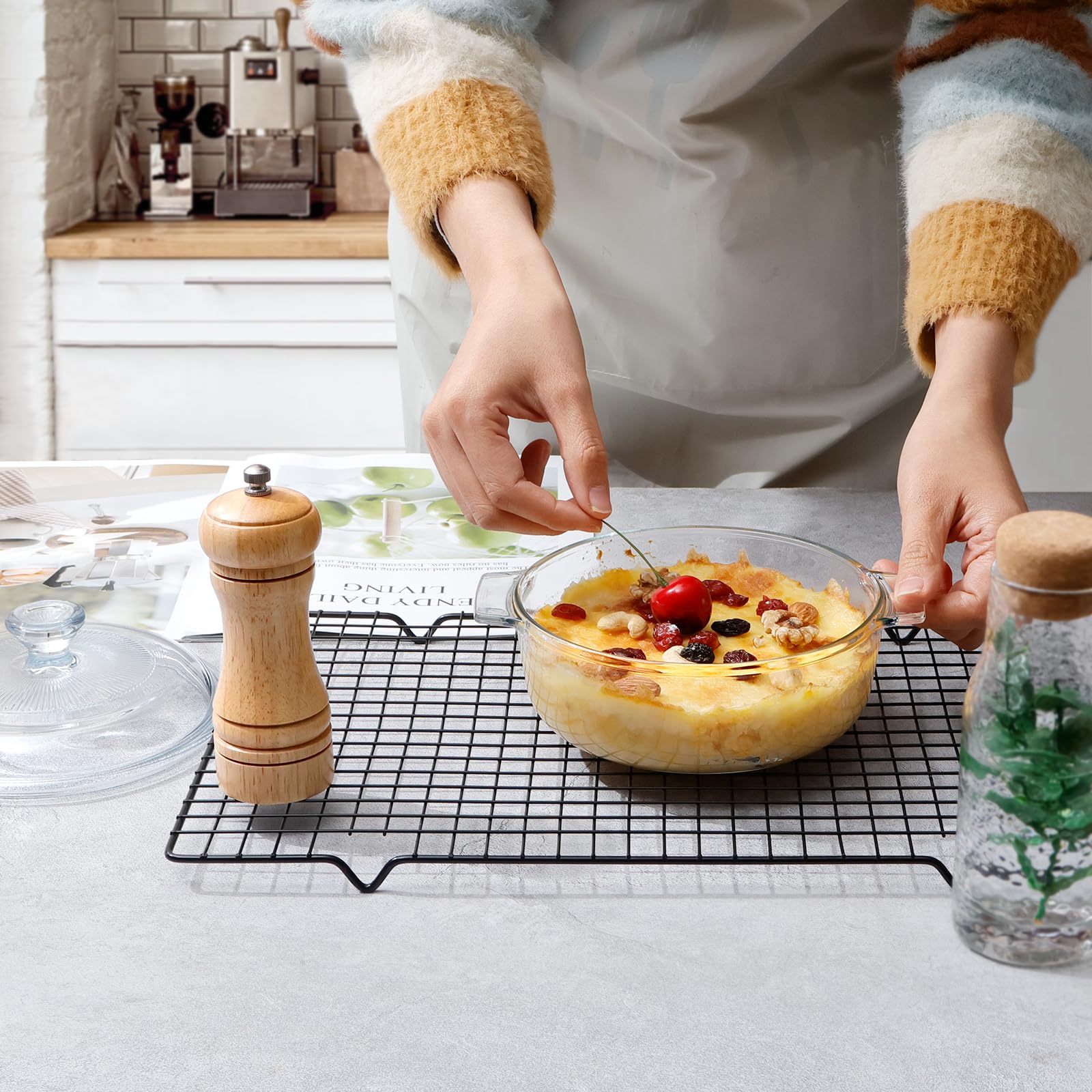 Nutriups Glass Casserole Dish With Lid Oven Safe Covered Round Casserole Dish With Handles, Glass Microwave Bowls With Glass Lid