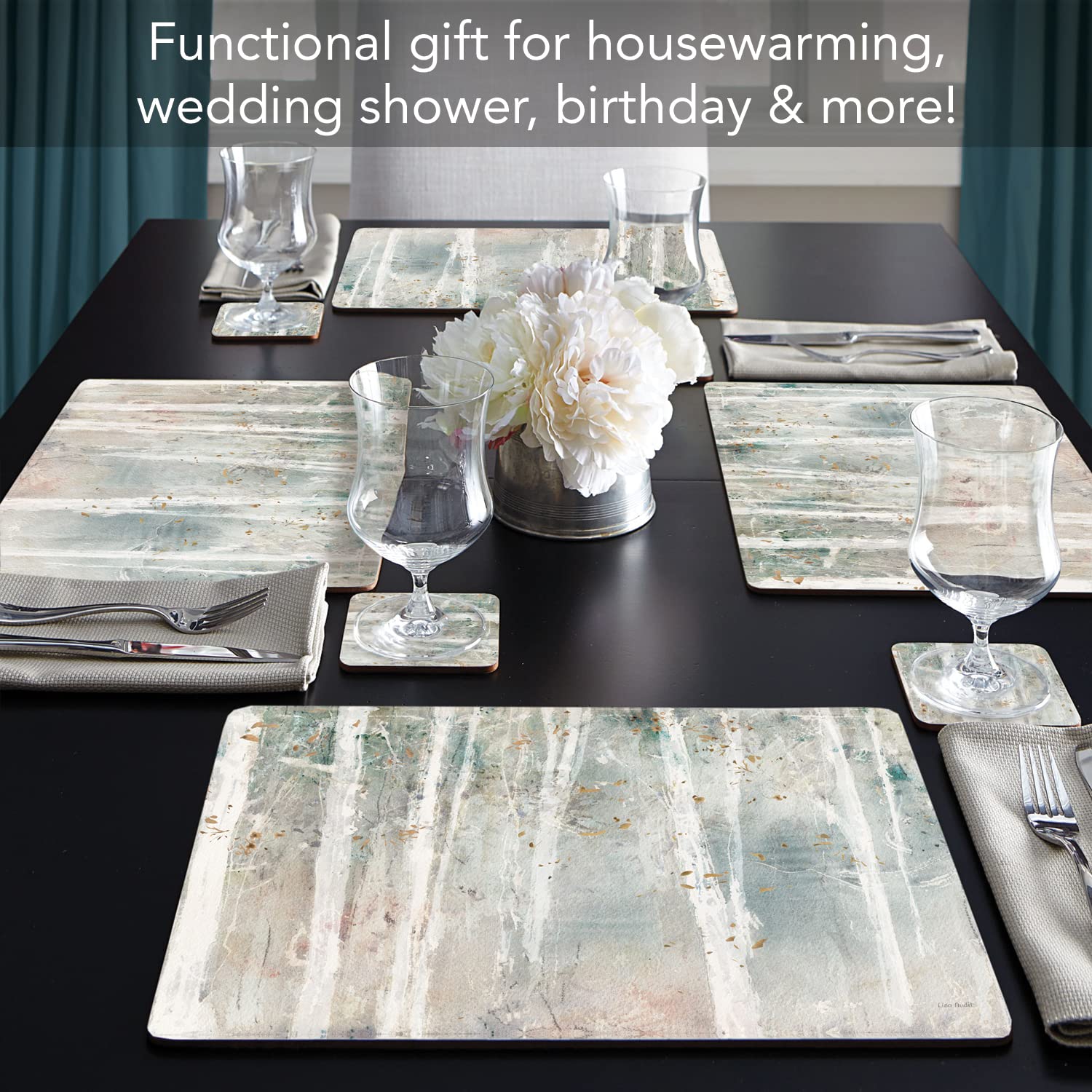 Cala Home Woodland Walk Decorative Hardboard Cork Back Tabletop Placemats 4 Pack Manufactured In The Usa Heat Tolerant And Easil