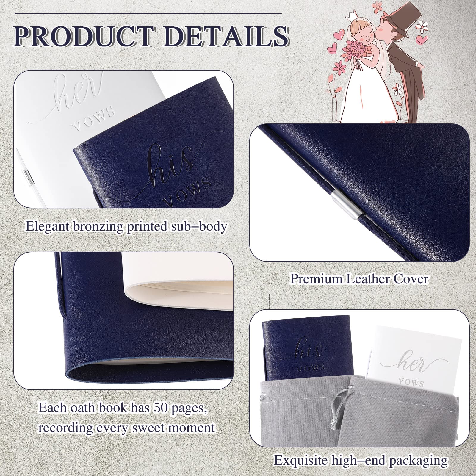 2 Pcs Wedding Vow Books His And Hers Vow Books Vow Notebook For Wedding Vows Journal Wedding Day Officiant Book 5.9 X 3.9 Inch,