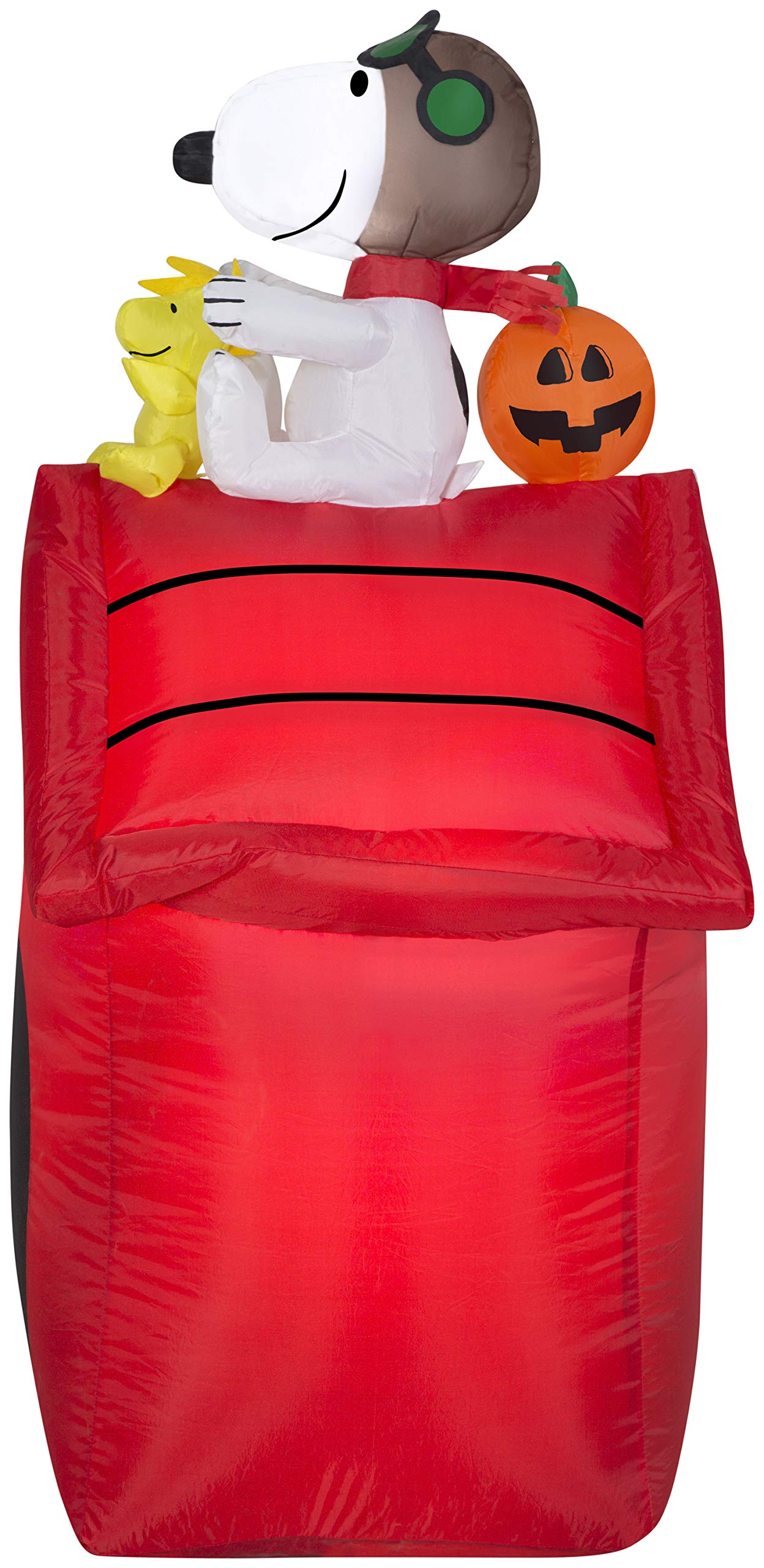 Gemmy Airblown Inflatable Snoopy as Red Barron and Woodstock on Doghouse with Pumpkin - Indoor Outdoor Holiday Yard Decoration, 