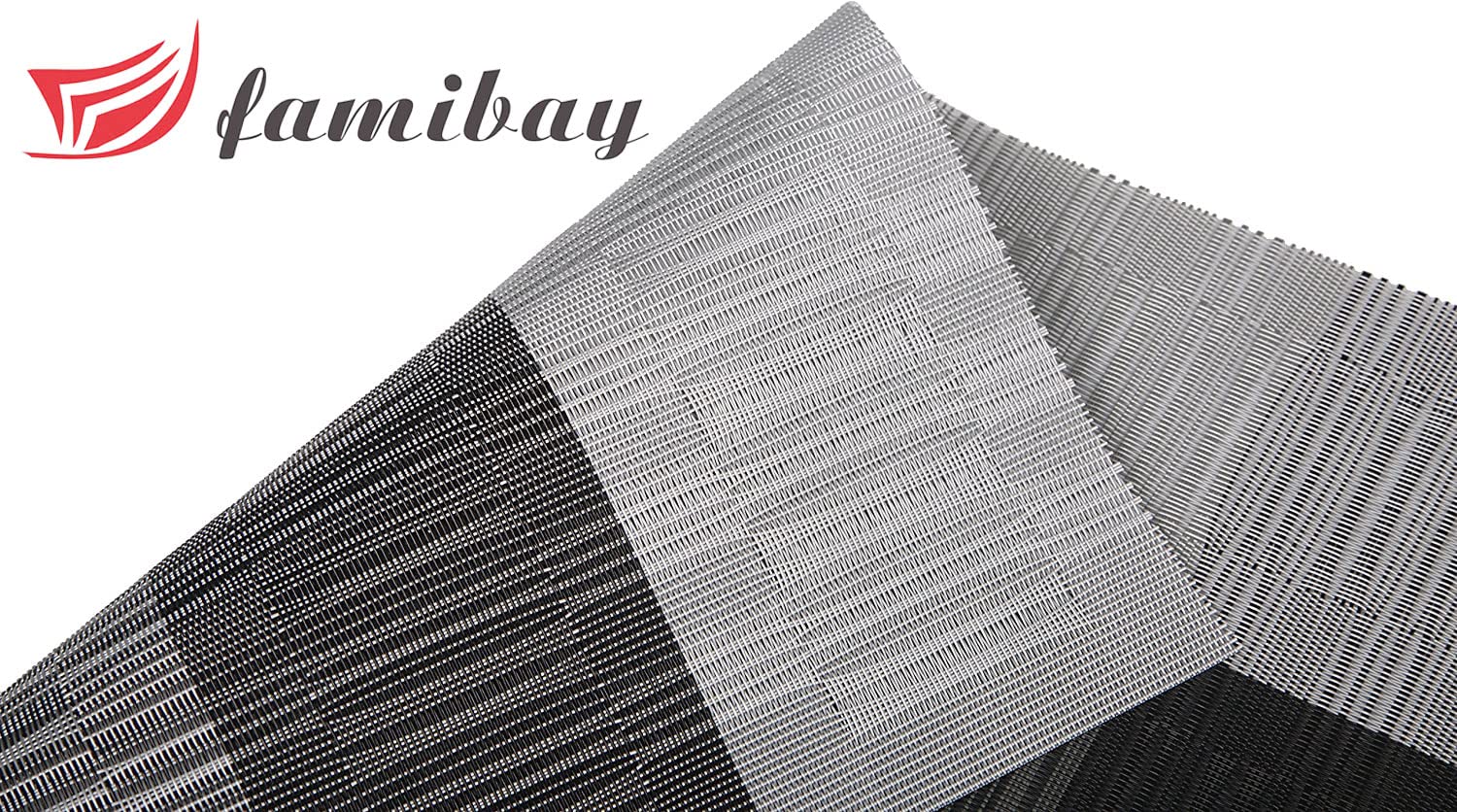 Famibay Bamboo Pvc Weave Placemats Non-Slip Kitchen Table Mats Set Of 4-30X45 Cm (Black And Grey)