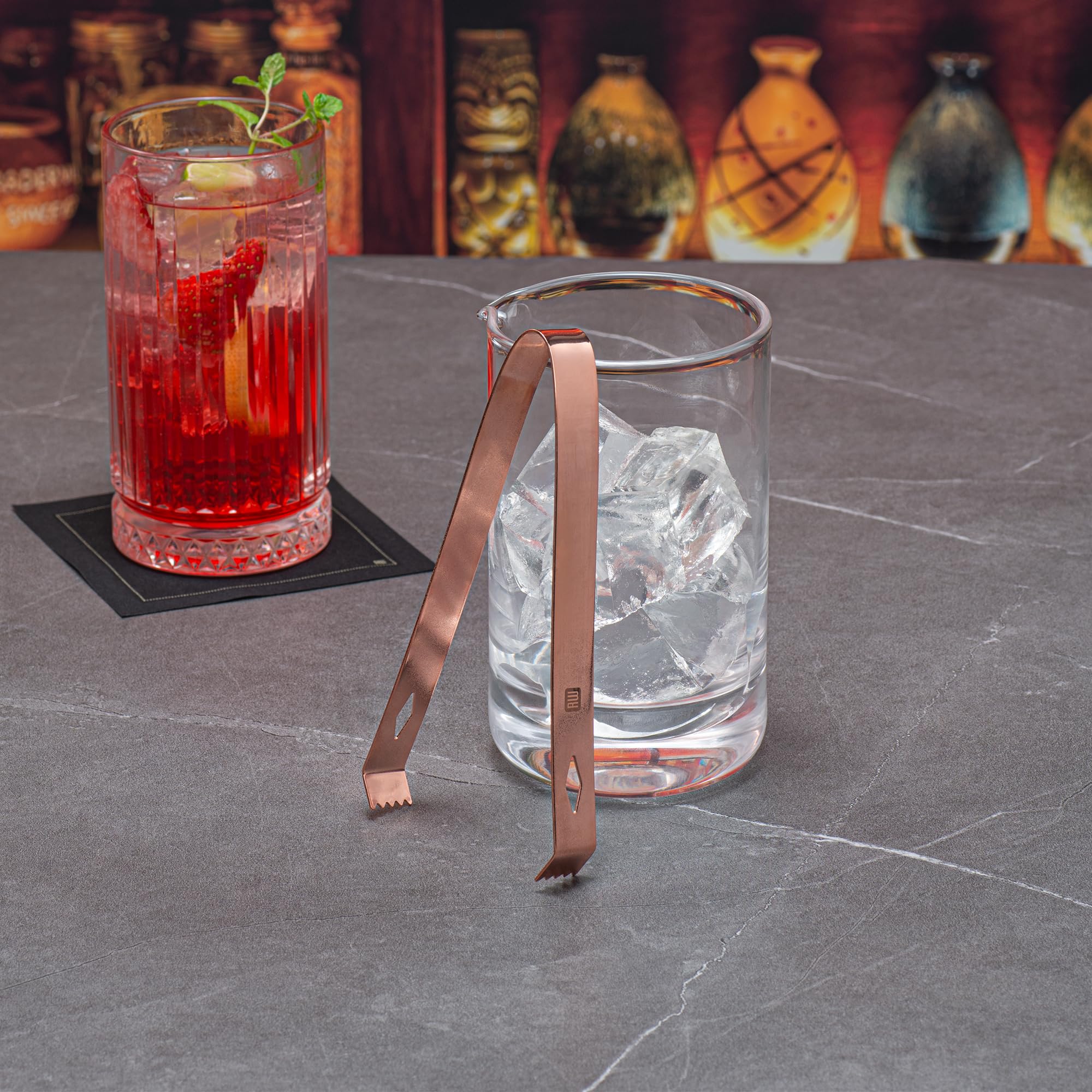Restaurantware Bar Lux 6.3 Inch X 2.5 Inch Ice Tongs 1 Small Ice Bucket Tongs - With Claw Grip Teeth Ergonomic Grip Copper Plate