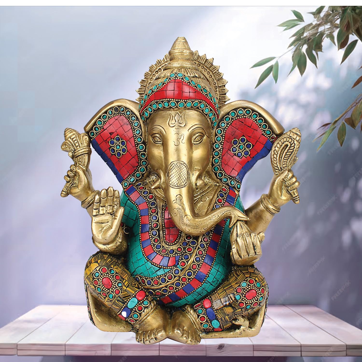 Apko Brass Ganesh Bhagwan Idol Sitting Posture Ganesha Statue Ganpati Murti For Home Entrance Dcor Diwali Gift With Multicolor S