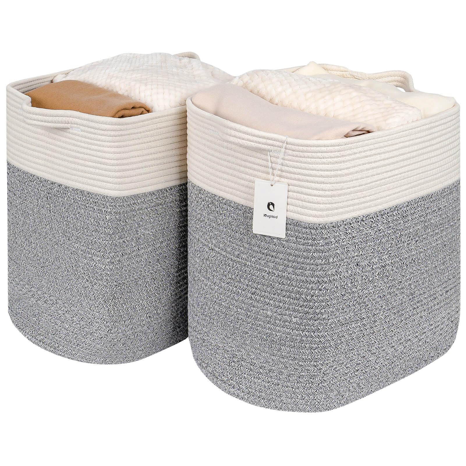 Laughbird Hamper Toy Storage Collapsible Laundry Bin, Medium Fabric Organizer, 2Pack - Silver Gray