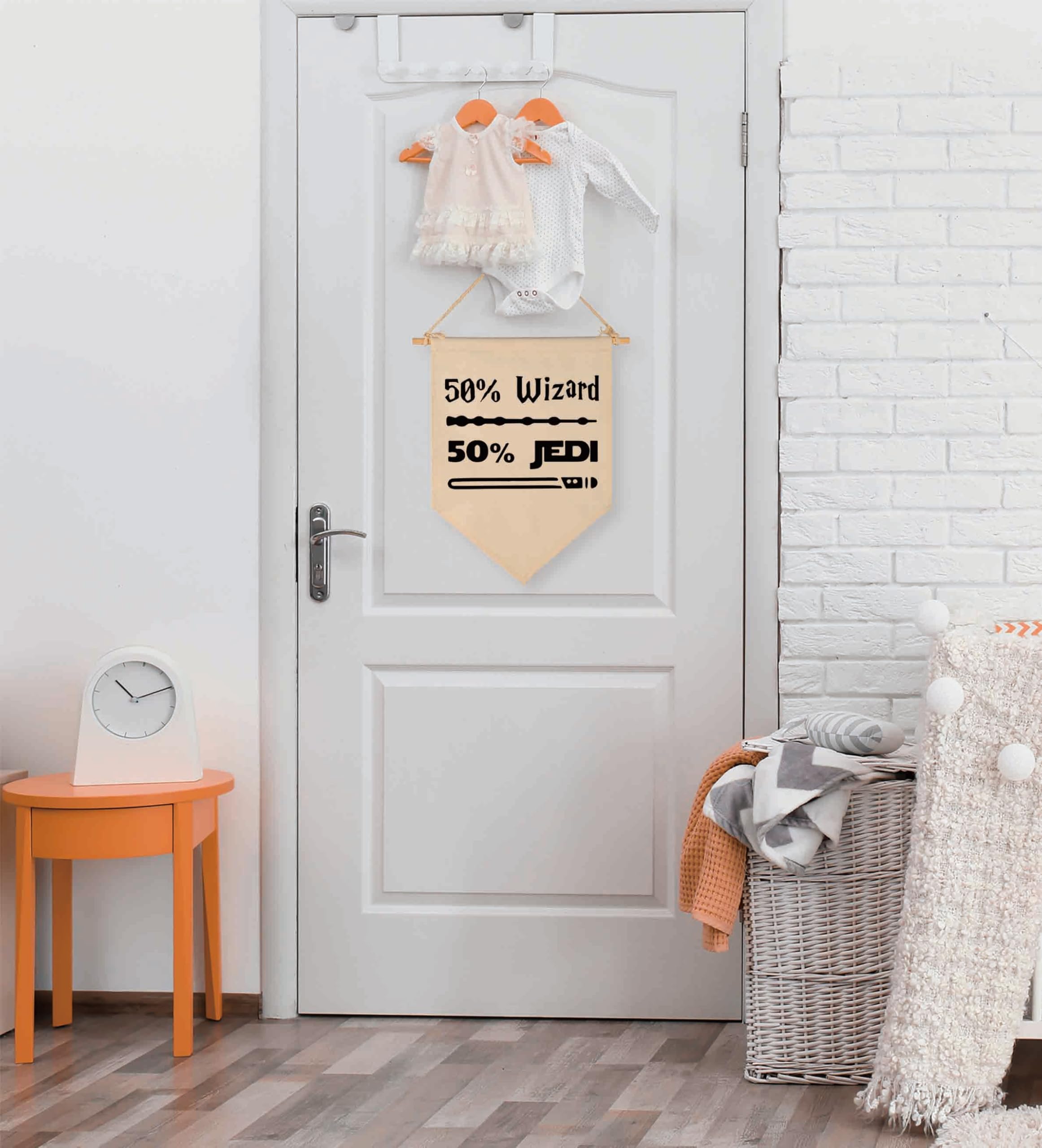 50% Wizard 50% Jedi-Canvas Hanging Flag Banner Wall Sign Decor Gift for Baby Kids Boy Nursery Teen Room Front Door -Star Harry Quotes Wars Potter Gift