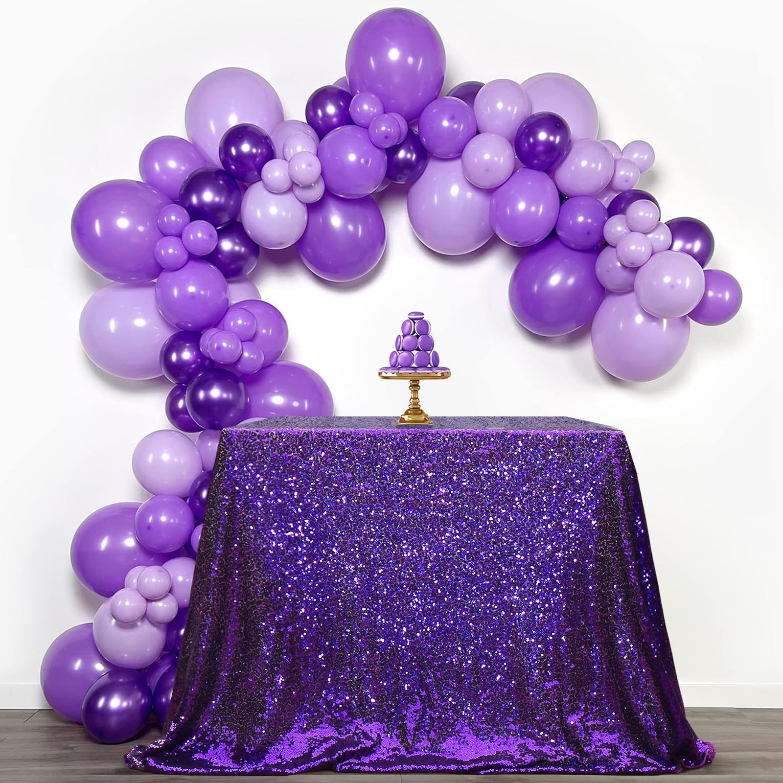 Partydelight Sequin Tablecloth, Wedding, Sweetheart, Christmas Tree, Rectangular, 48''X72'', Purple