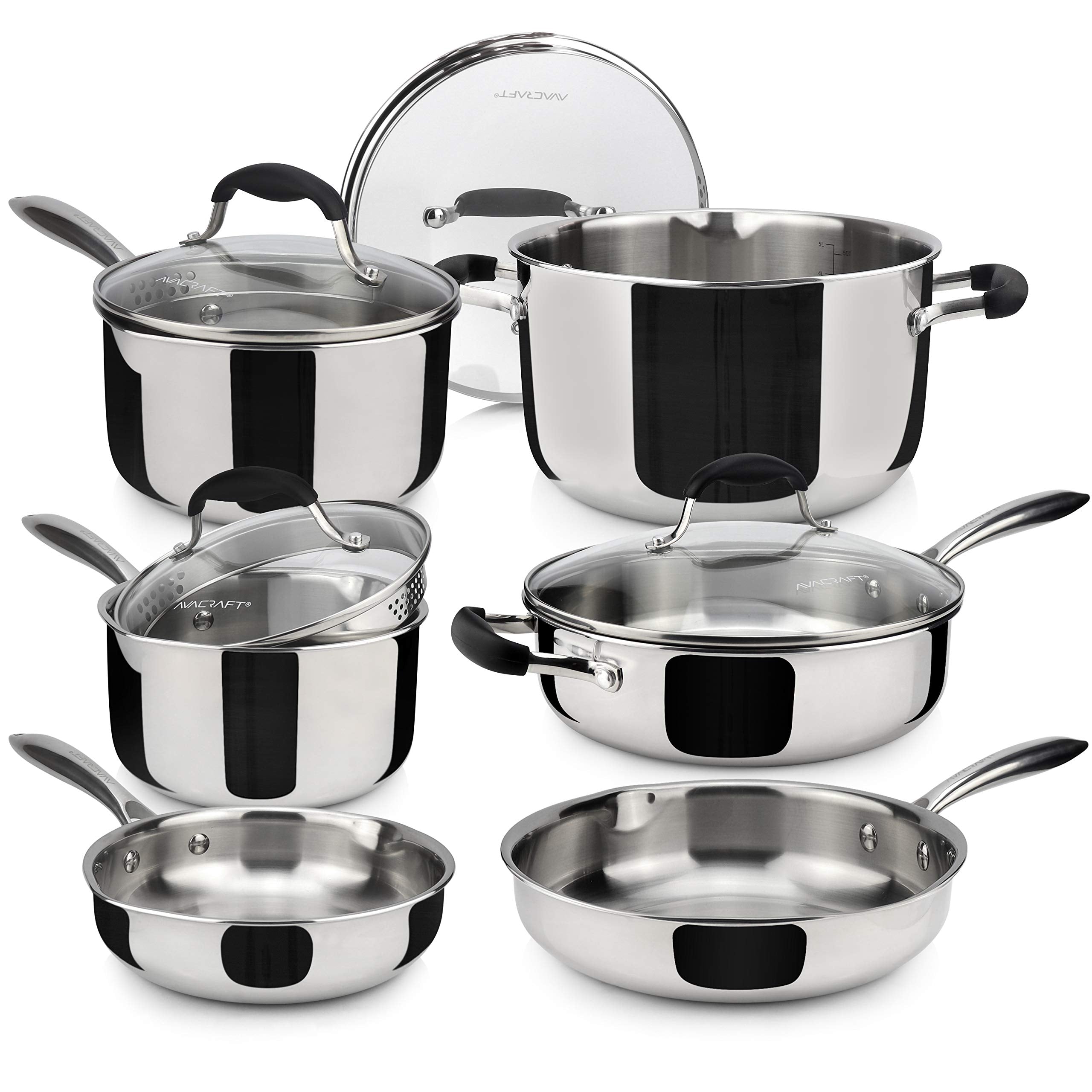 AVACRAFT 10 Piece 18/10 Stainless Steel Cookware Set