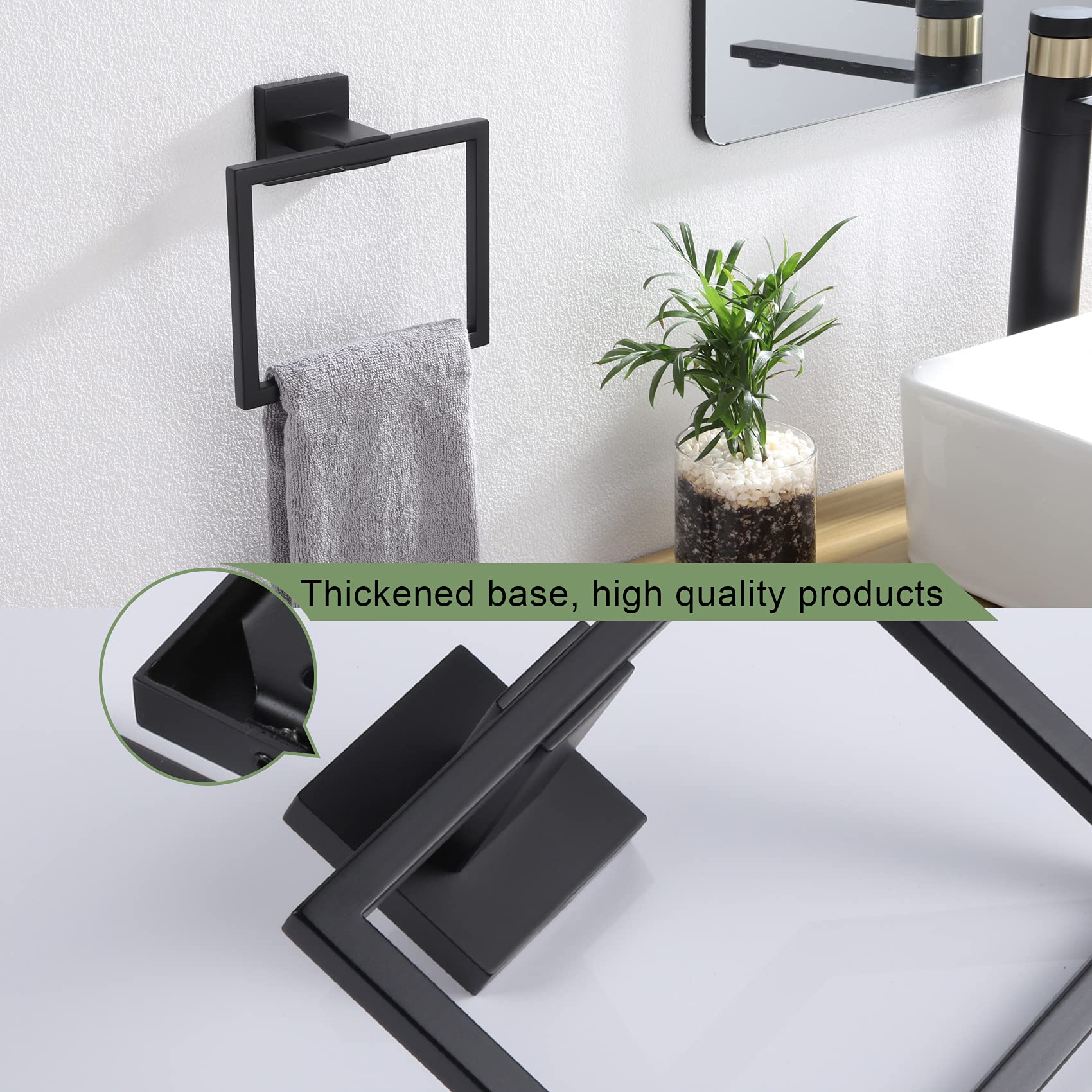 Kokosiri Hand Towel Ring Shower Towel Hanger Holder Bath Towel Holder Bathroom Lavatory Stainless Steel Wall Mount, Matte Black,