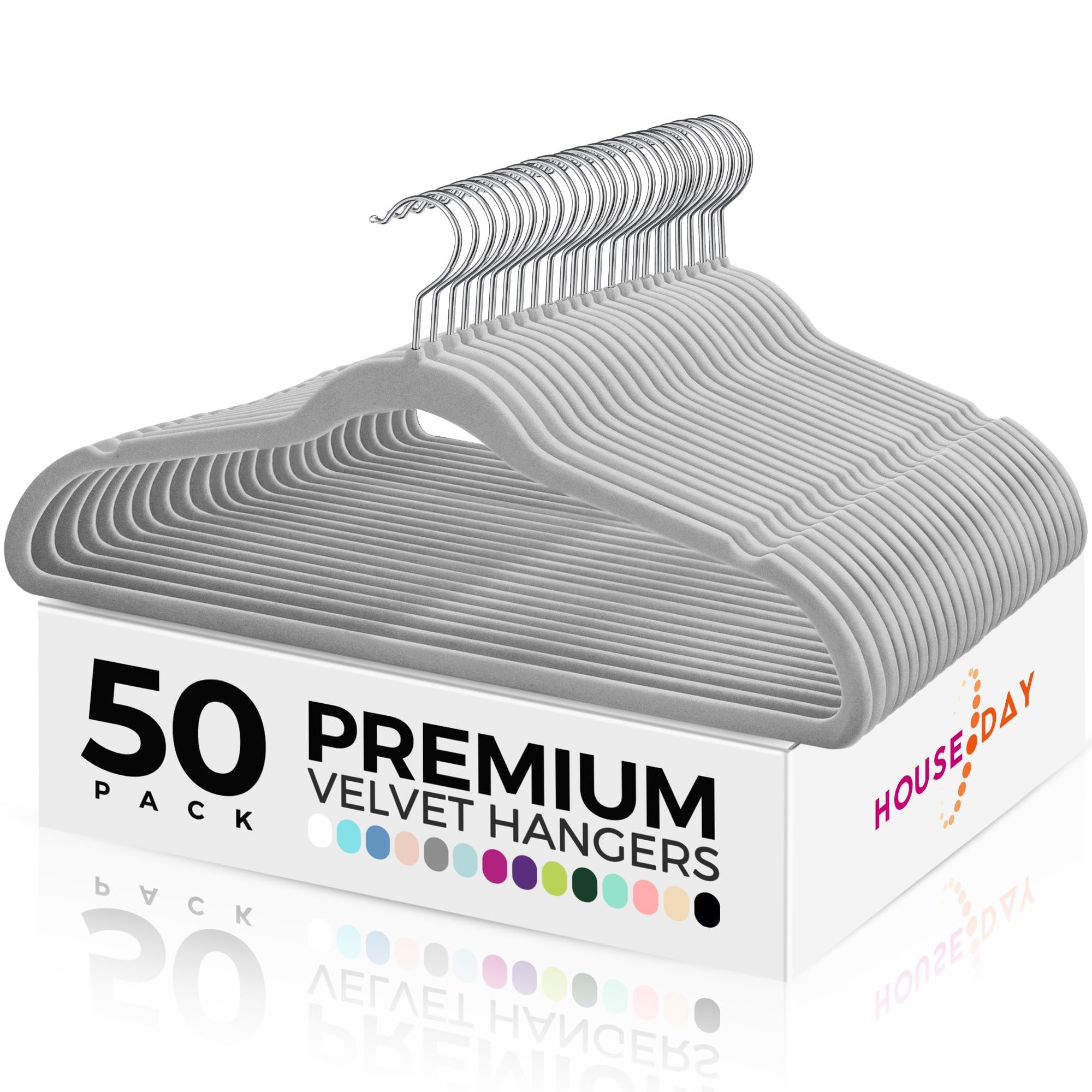 House Day Premium Velvet Hangers 50 Pack Non-Slip Flocked Felt Hangers Heavy Duty Durable Coat & Suit Hangers | Vibrant Color Ha