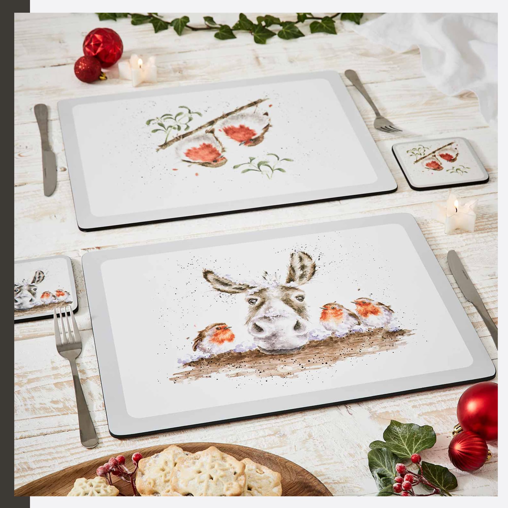 Pimpernel Wrendale Designs Christmas Placemats | Set Of 6 | Heat Resistant Mats | Cork-Backed Board | Hard Placemat | Measures 1