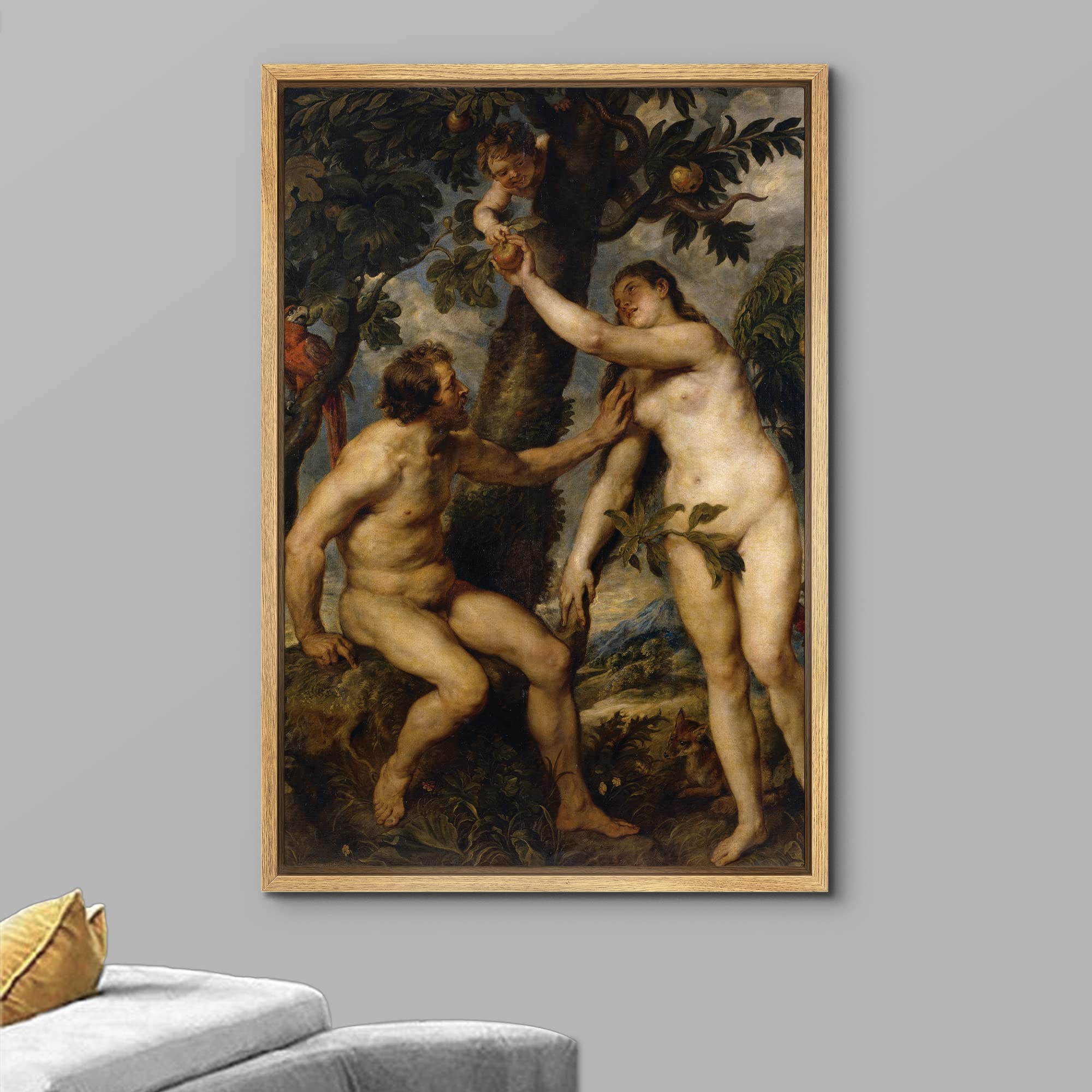 wall26 Framed Canvas Art - The Fall of Man by Rubens - Baroque Style - 24"x36" - Natural
