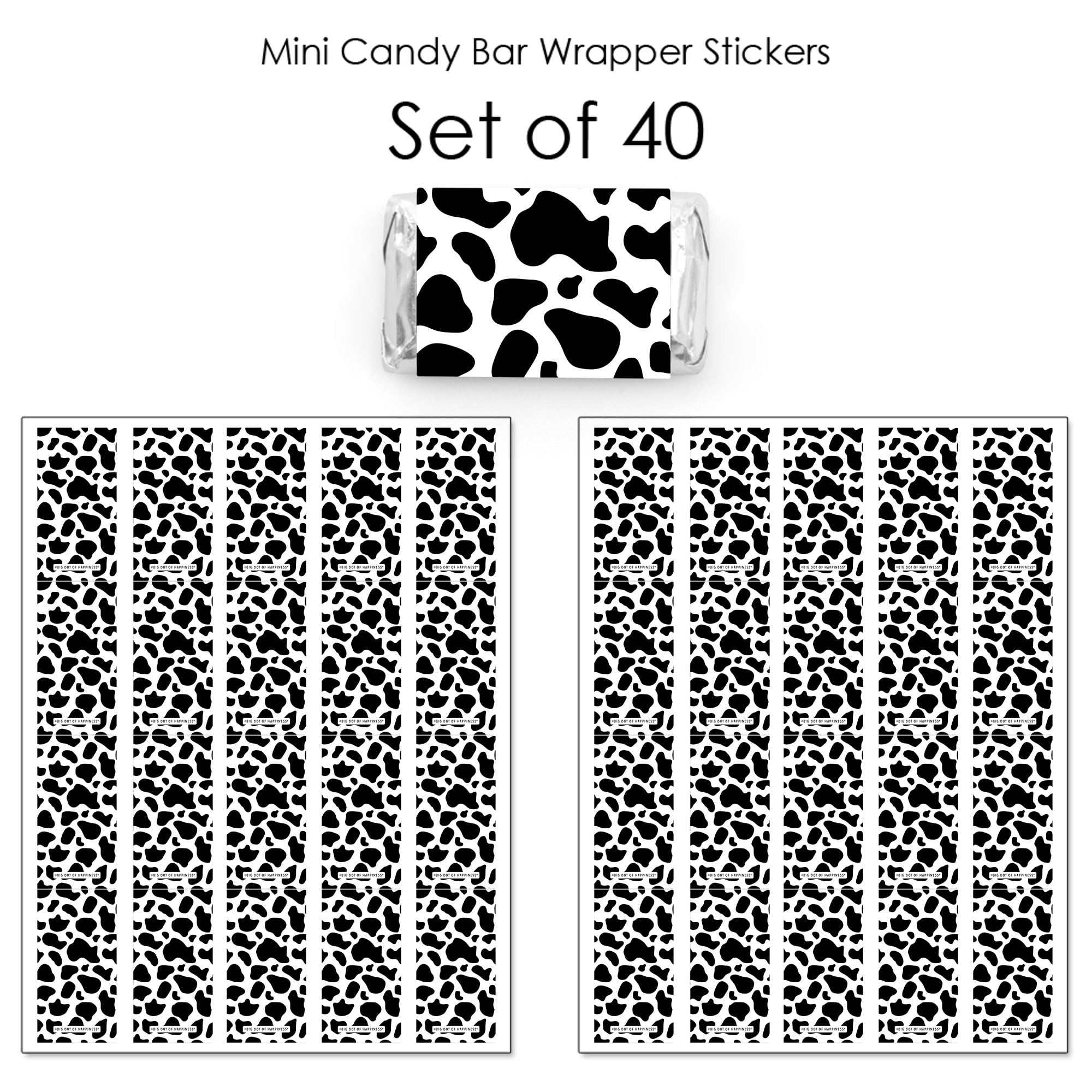 Big Dot Of Happiness Cow Print - Mini Candy Bar Wrapper Stickers - Farm Animal Party Small Favors - 40 Count