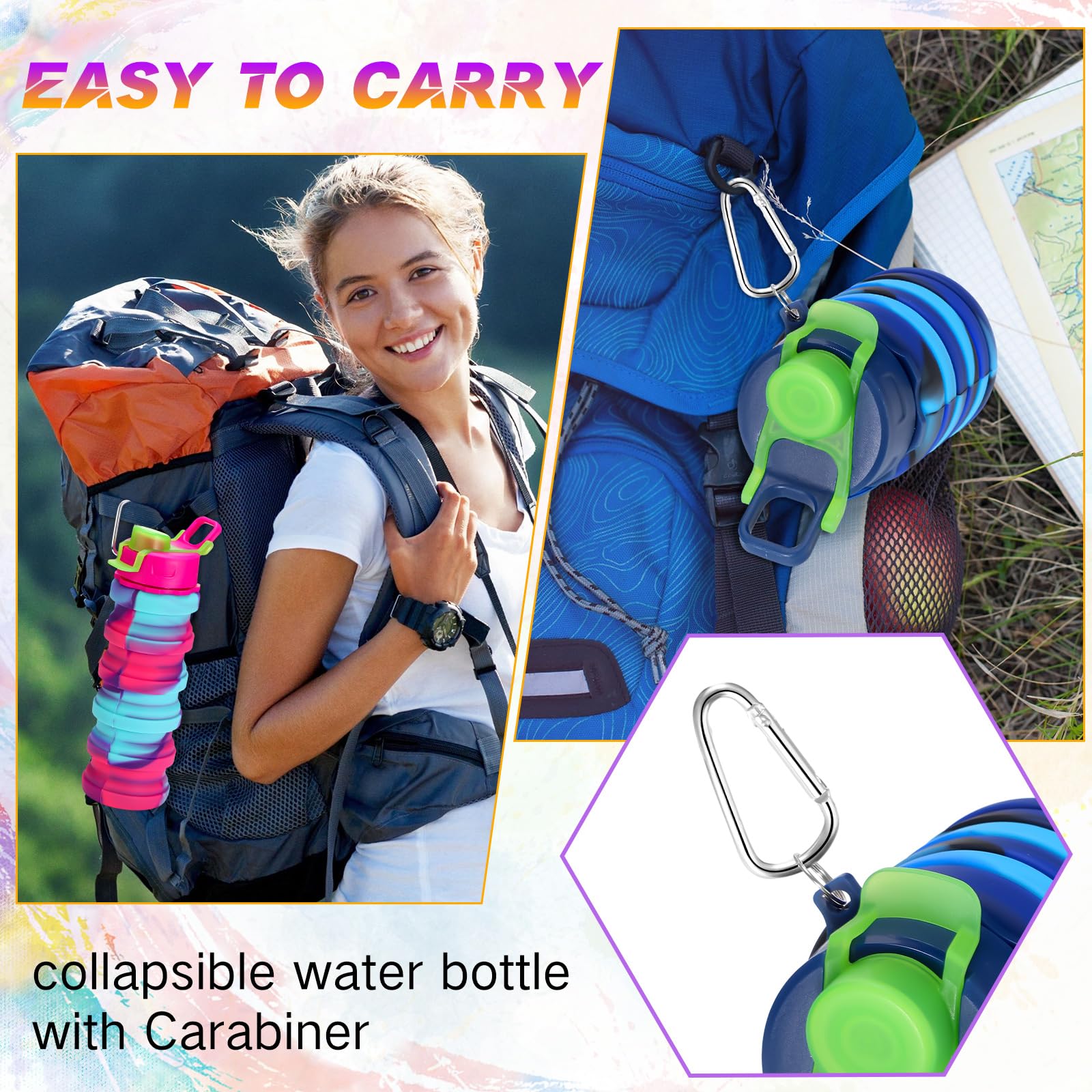 Sunnyray 20 Pack Collapsible Water Bottles 17Oz Silicone Portable Water Bottle Bulk Foldable Leak Proof Water Bottle Reusable Ca