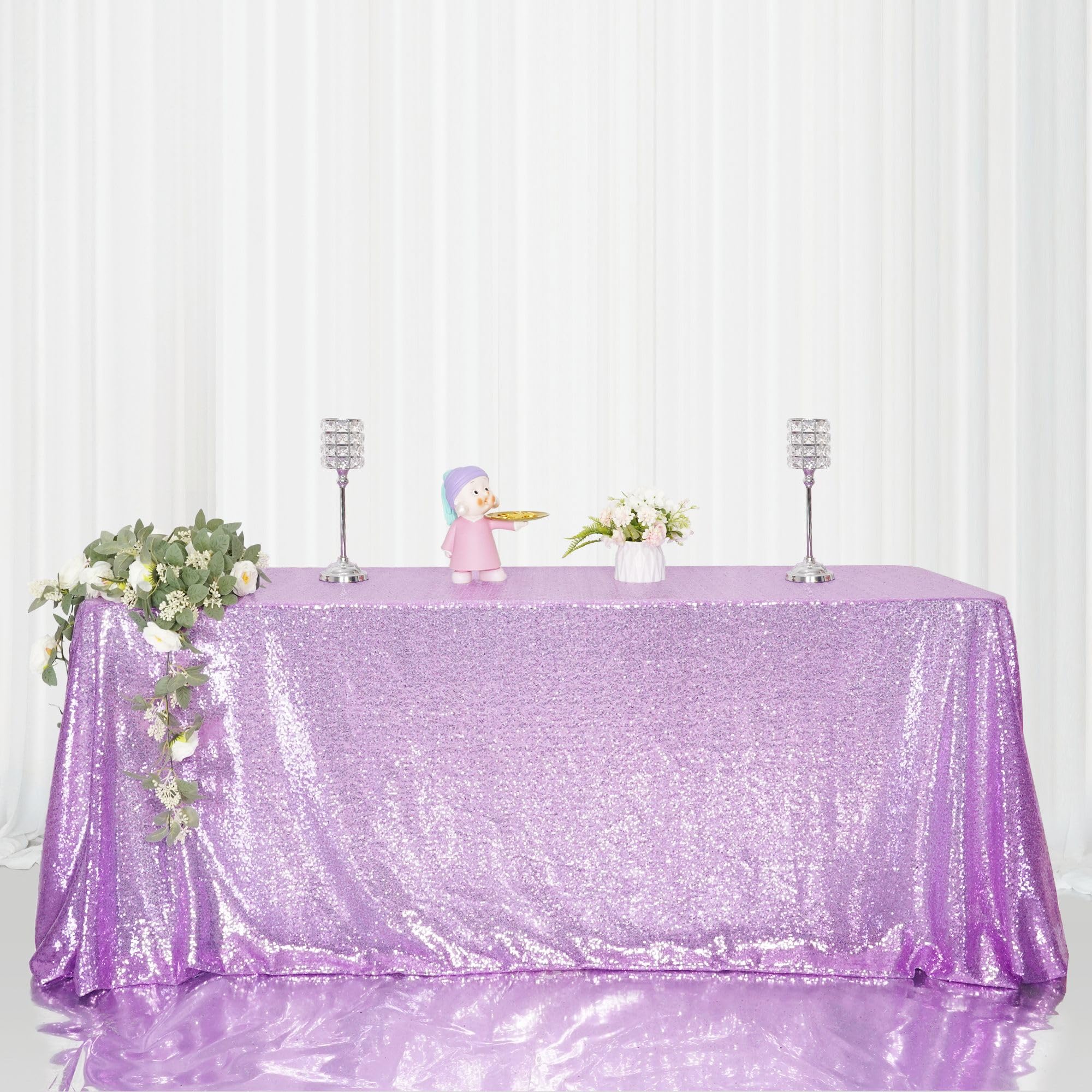 Poise3Ehome Lavender Sequin Tablecloth 90  132 Inch Rectangle Sparkly Fabric Table Cloth For Birthday Wedding Party Holiday Baby