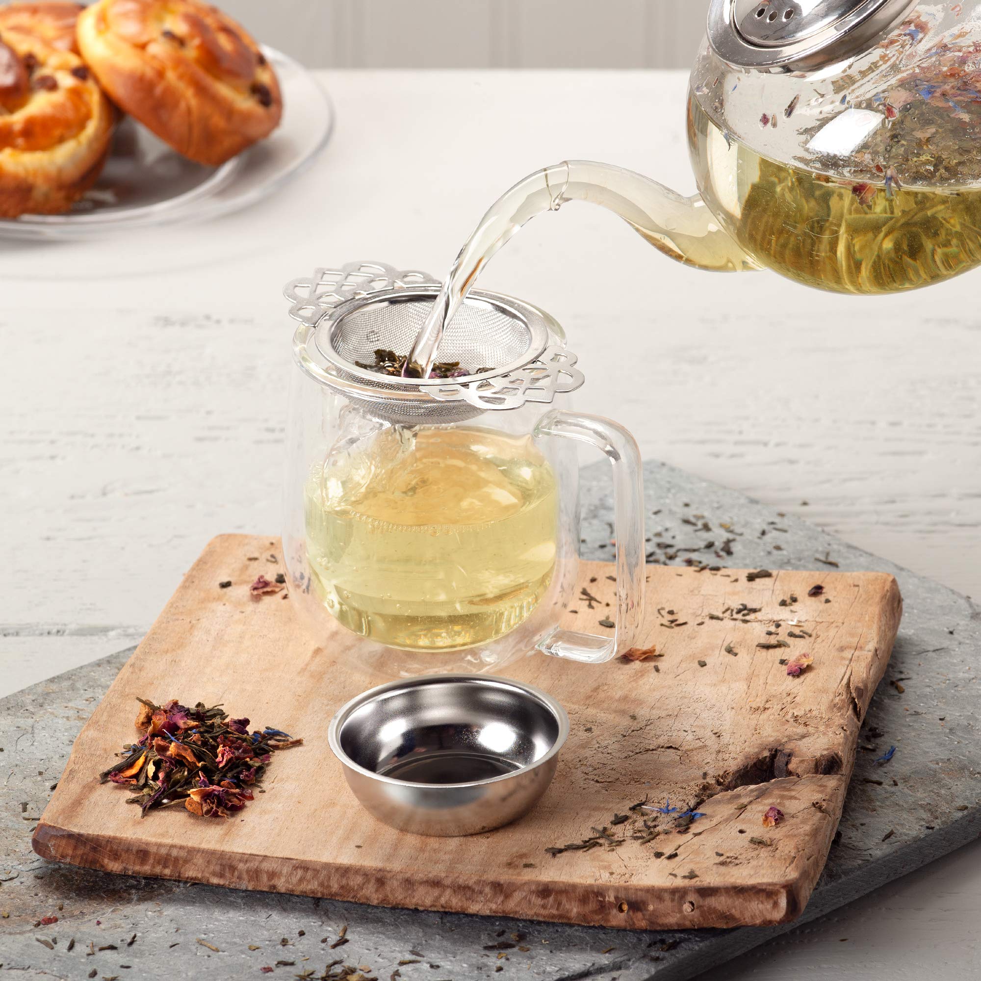 Kilo D13 Stainless Steel Double Arm Strainer With Drip Collector For Loose Leaf Teas