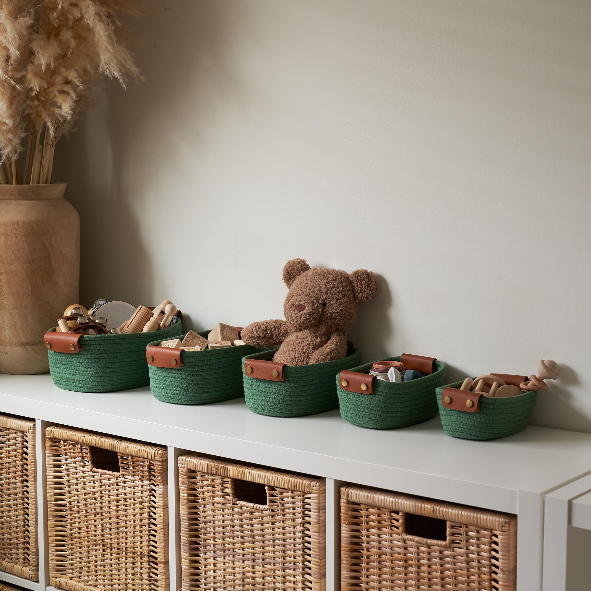 Beautiful Storage Basket Set Of 5 - Sturdy Cotton Rope Baskets For Shelves Are Perfect For Organizing Your Home - Quality Storag