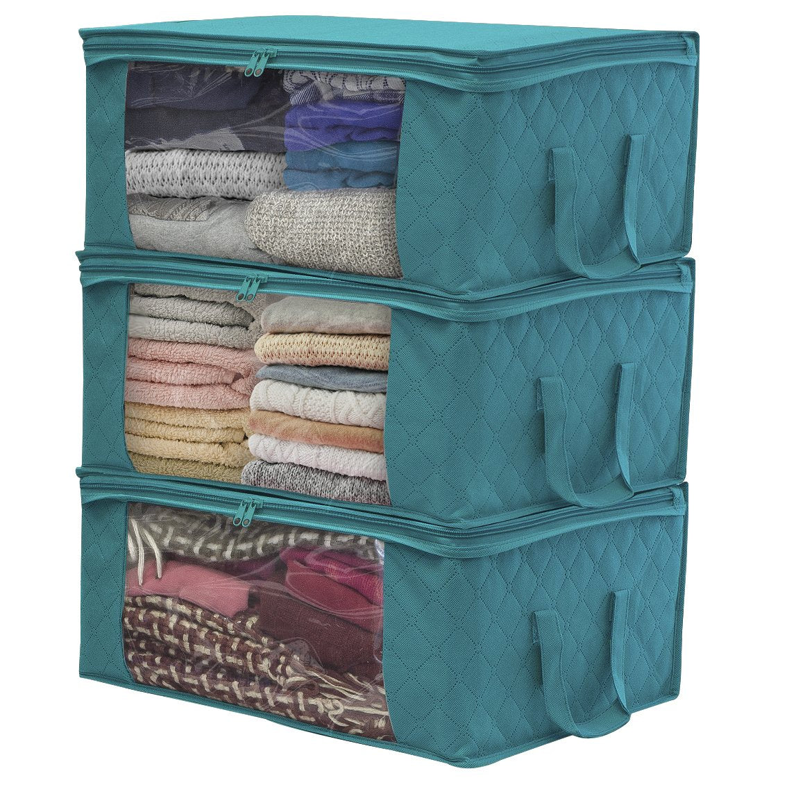 Sorbus Foldable Storage Bag Organizers, Large Clear Window & Carry Handles, Great for Clothes, Blankets, Closets, Bedrooms, and