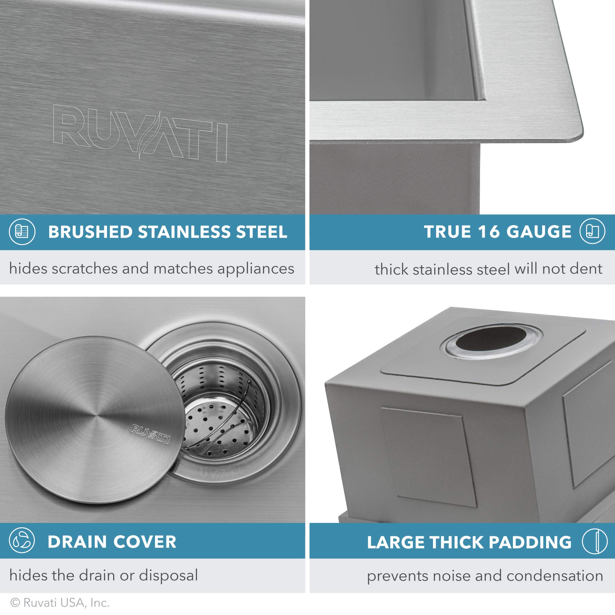 Ruvati 23-Inch Workstation Ledge Bar Prep Kitchen Sink Undermount 16 Gauge Stainless Steel Single Bowl - Rvh8308