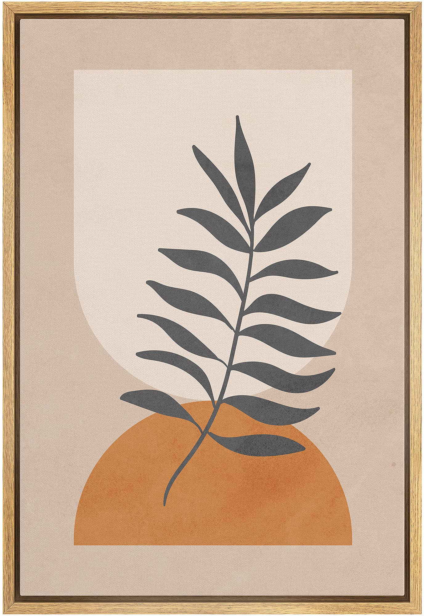 Ashbrook Framed Canvas Print Wall Art Mid-Century Leaf Silhouette On Orange Polygon Floral Botanical Illustrations Modern Bohemi