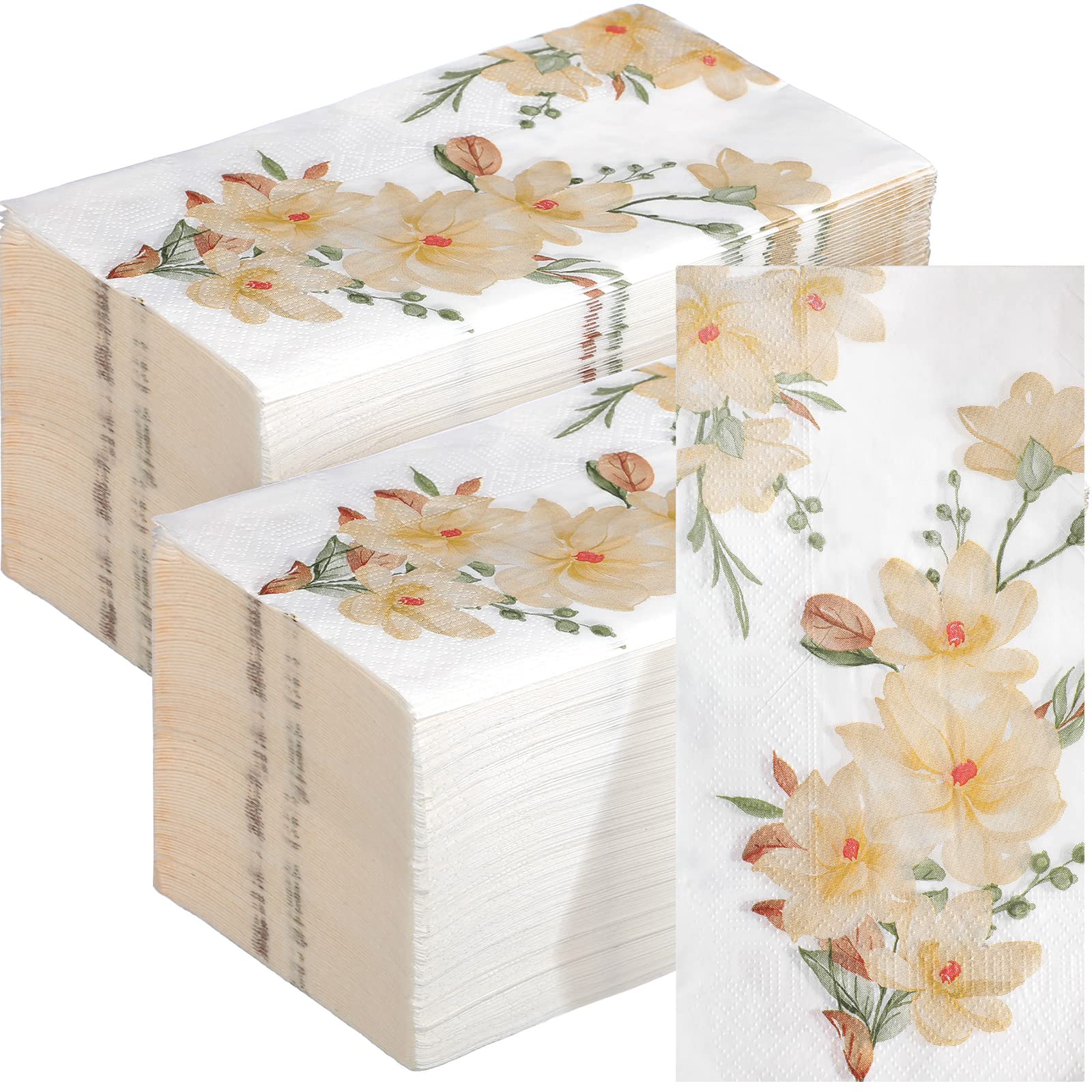 Hotop 200 Pcs Floral Paper Napkins Bulk Fall Thanksgiving Napkin Paper Guest Towels Disposable Bathroom 2 Ply Bathroom Disposabl