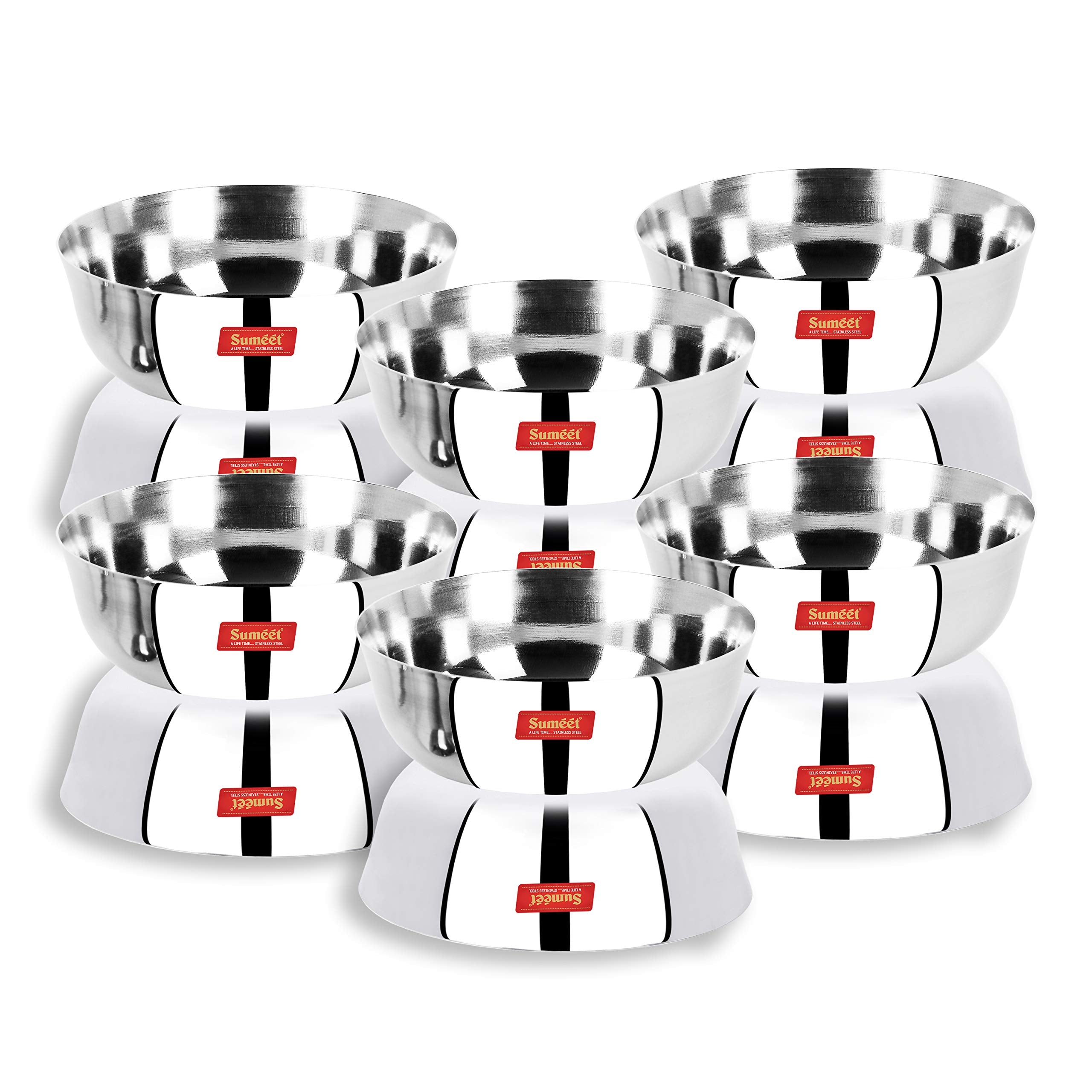 Sumeet Stainless Steel Heavy Gauge Bowl Set/Wati Set With Mirror Finish 12Cm Dia - Set Of 12Pc