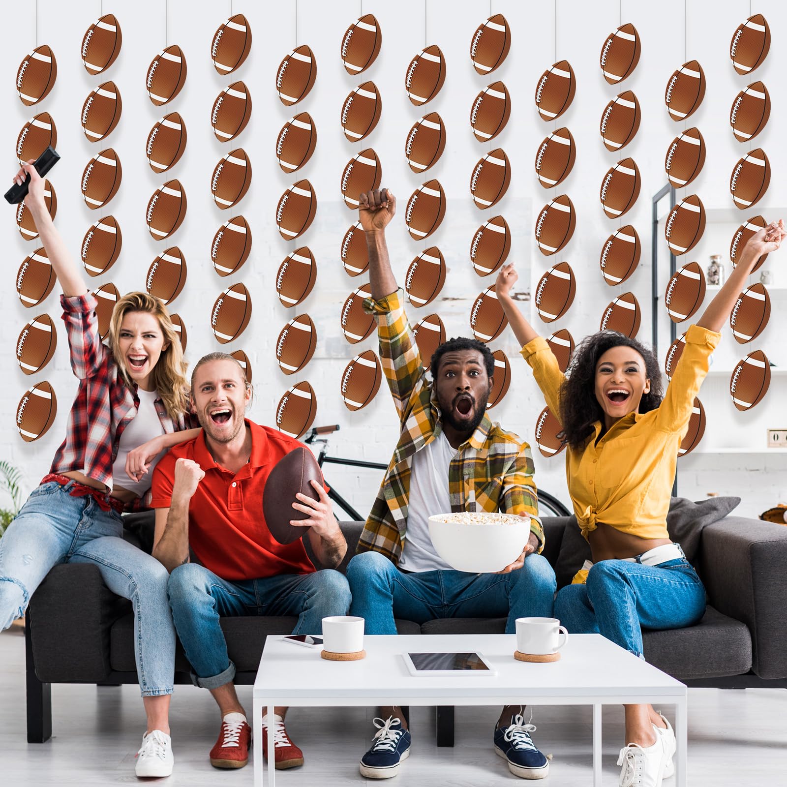 VitalCozy 24 Packs Football Party Decorations Football Banner Paper Garlands Rugby Ball Hanging Garland Banners Fall Paper Cutou