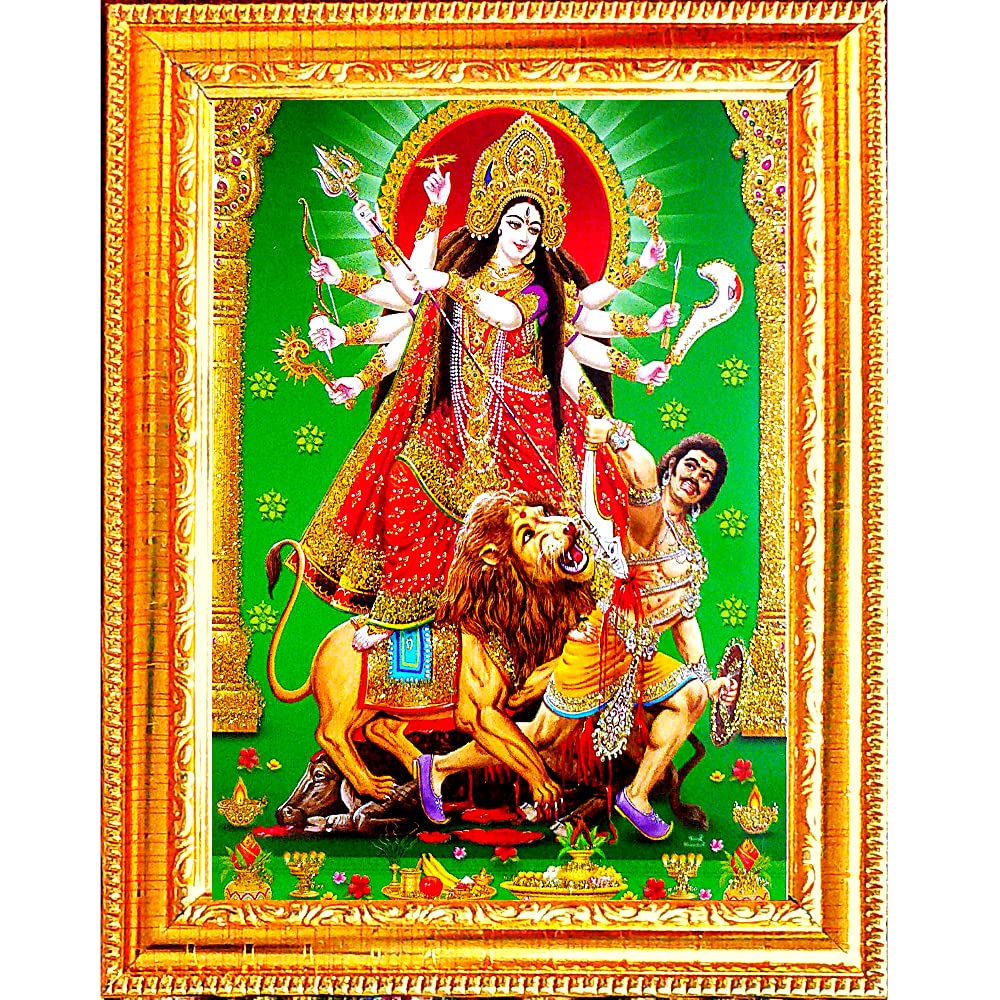 Suninow Durga Mata Photo Frame | God Goddess Religious Framed Painting For Wall And Pooja/Hindu Bhagwan Devi Devta Photo Frame/G