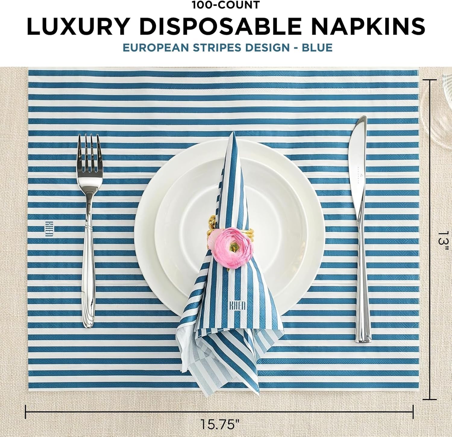 Tonal Striped Disposable Napkin Blue Set of 50 Pieces