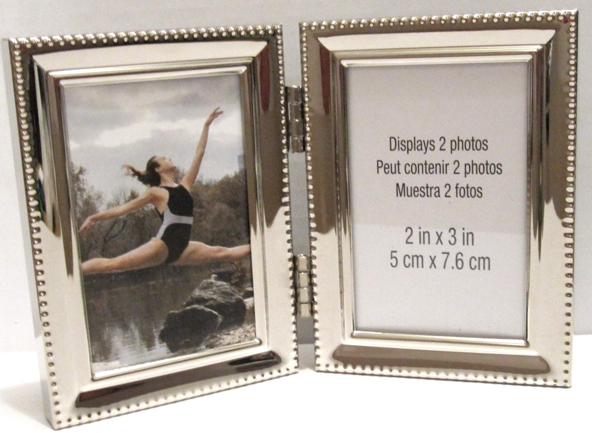 Exp Silver Hinged Double Folding Metal 2x3 Picture Frame Tabletop or Wall Hang