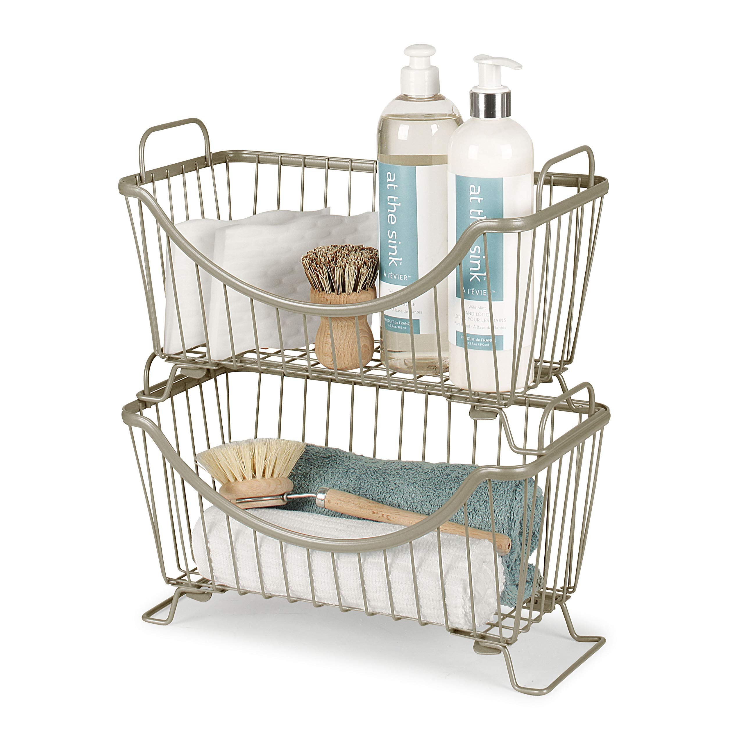 Spectrum Diversified Ashley Stackable Storage Basket, Small, Satin Nickel, Model:20377