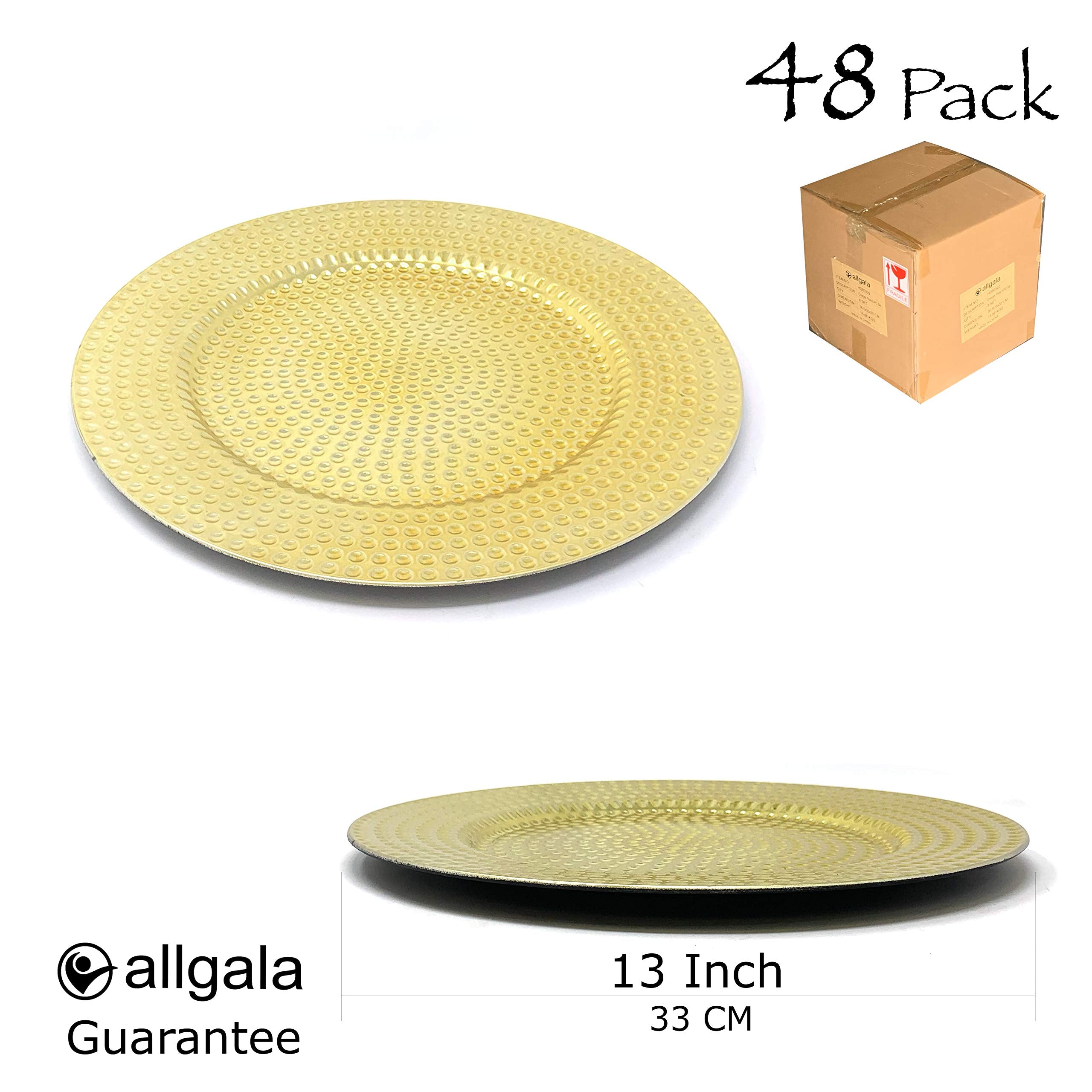 allgala 13-Inch 48-Pack Case Lot Heavy Quality Round Charger Plates-Hammered Gold-HD80371