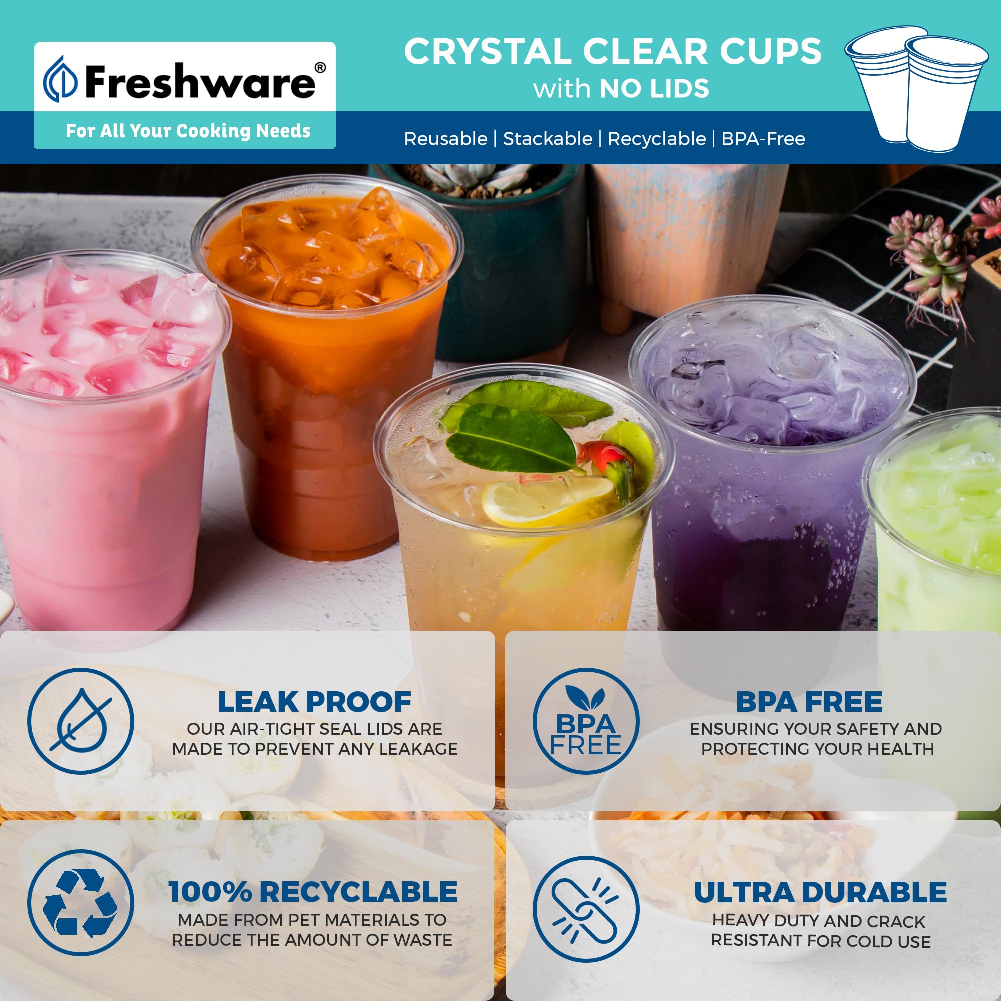 Freshware 16 Oz Clear Disposable Plastic Cups, Clear Plastic Cups Tumblers, Heavy-Duty Party Glasses, Disposable Cups For Thanks