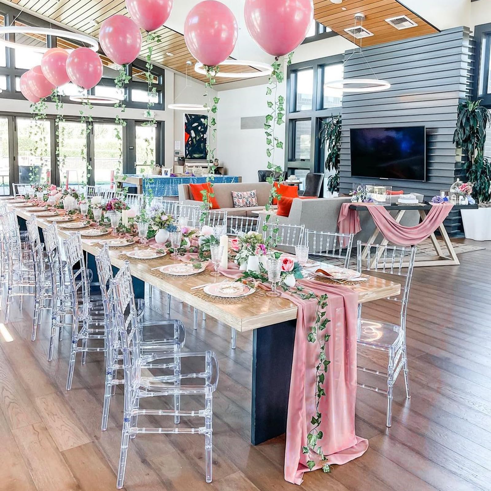 Queendream 10Ft Table Runners 27X120 Inches 5 Pieces Dusty Rose Chiffon Sheer Wedding Runner For Romantic Rustic Christmas Baby