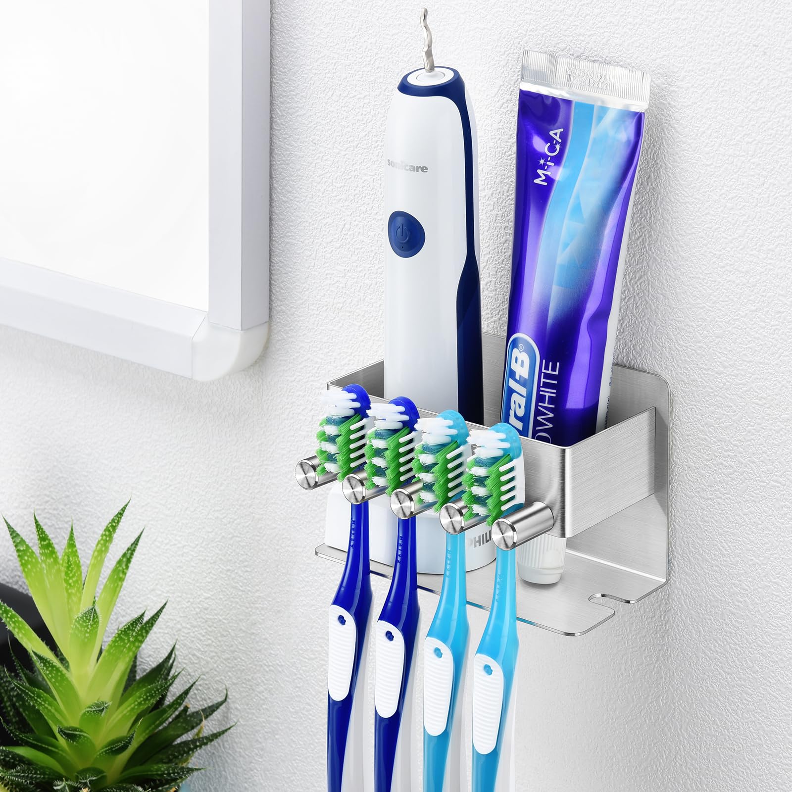 Yayinli Toothbrush Holders - Wall Mounted Toothpaste Holder For Bathrooms, Stainless Steel Tooth Brushing Holder Shower Electric