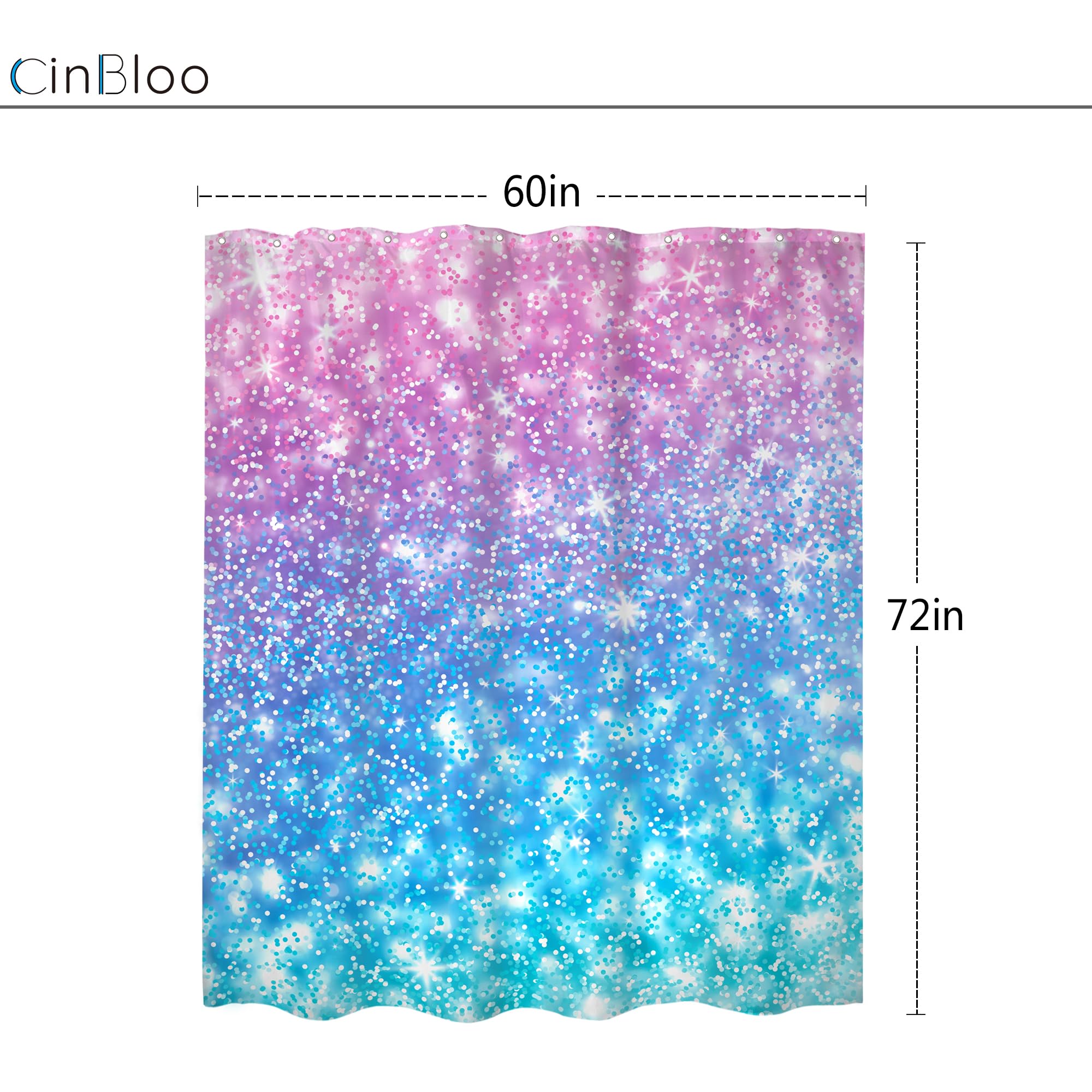 Cinbloo Kids Ombre Teal Shower Curtain 60Wx72H (Not Glitter) Colorful Turquoise Purple Shower Curtain For Girl Women Rainbow Pol