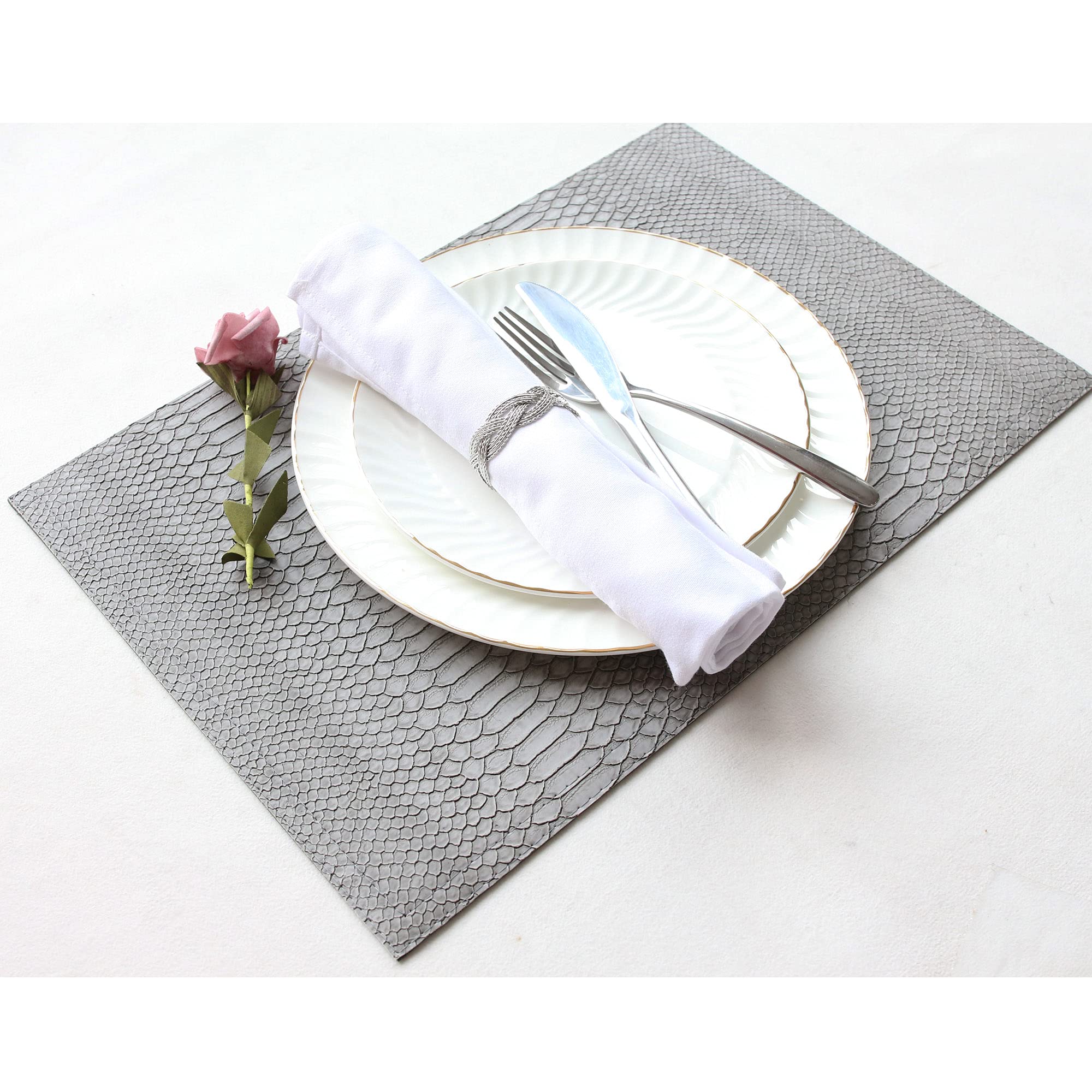 Wintop Faux Leather Placemat, 12''X17.5'', Set Of 6, Crocodile Gray