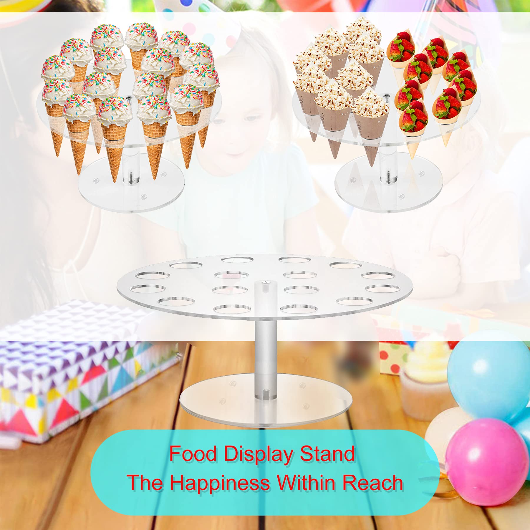 Ketawa Ice Cream Cone Holder, Clear 16 Holes Food Stand,Acrylic Waffle Cone Display Stand,Hand Roll Sushi Popcorn Stand Rack For