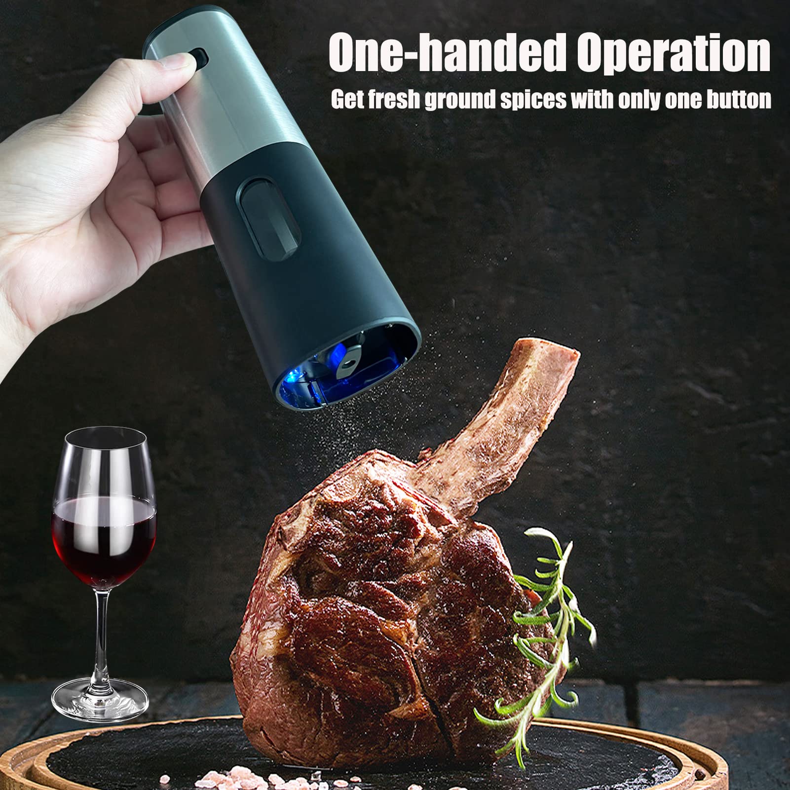 Rechargeable Electric Salt And Pepper Grinder Set With Charging Base, Derguam Stainless Steel Pepper Grinder With Adjustable Coa