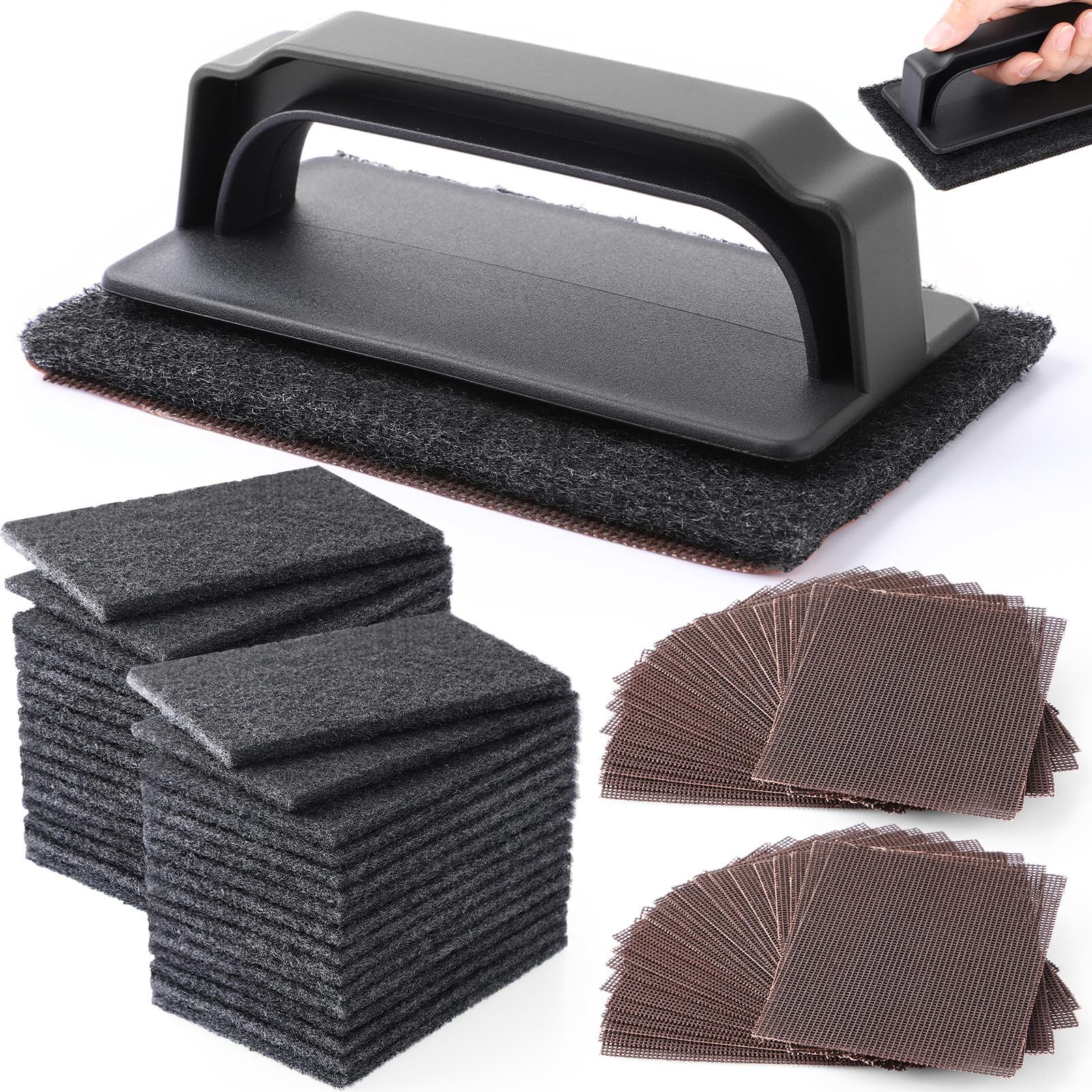 Reallnaive 62 Piece Griddle Cleaning Kit 2 Screen Holder 40 Grill Screens 20 Cleaning Pads Heavy Duty Abrasive Mesh Pads for Fla