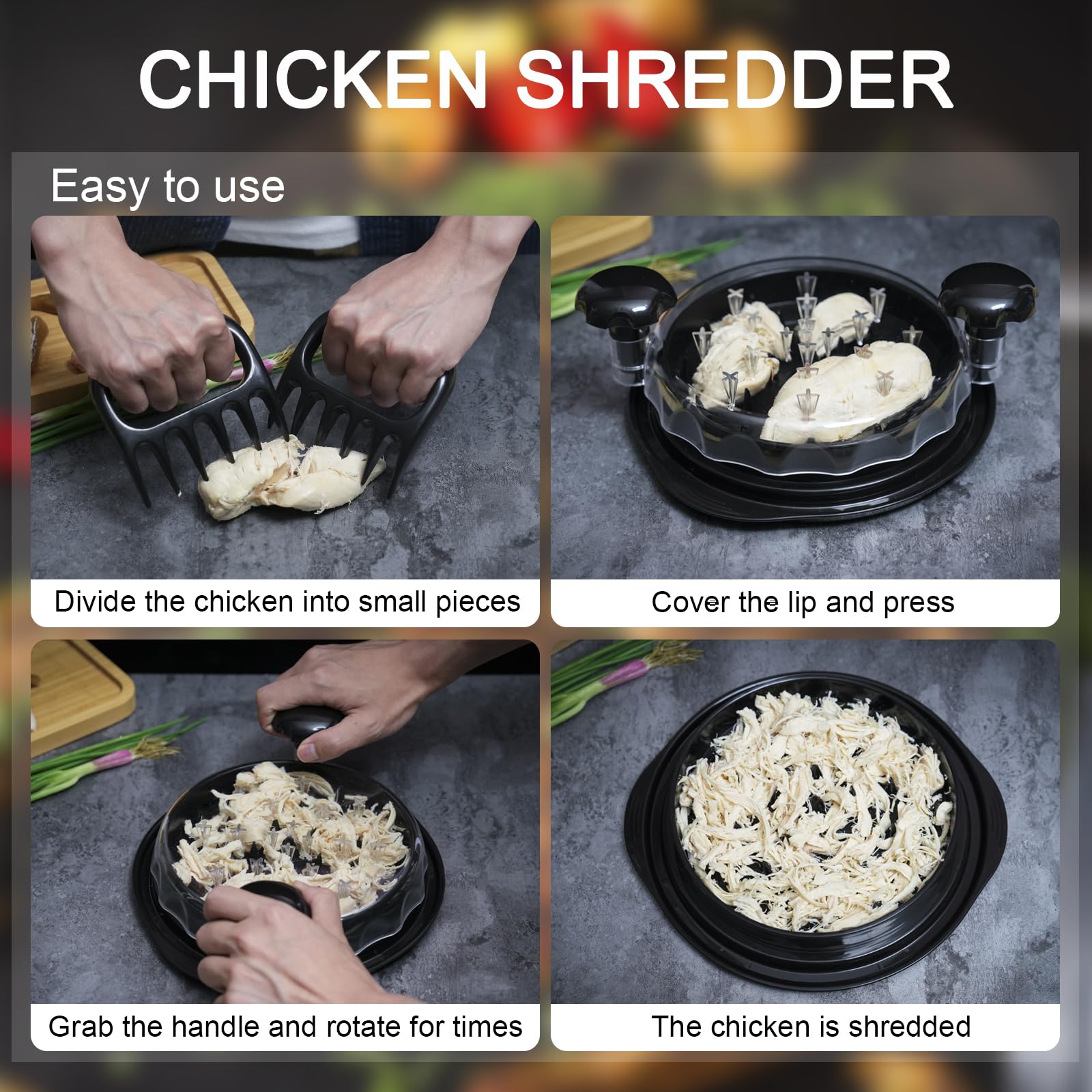 Chicken Shredder Tool Twist Large Machine Ergonomic Handle With Separate Plate Shredder Claws Scrubber Anti-Slip Heat Resistant
