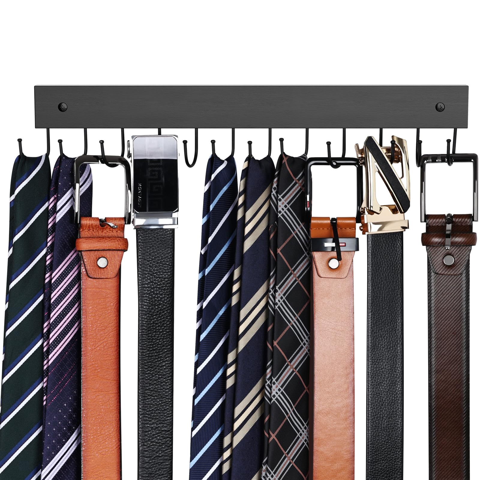 Belt Hanger Wall Mounted, Wooden Belt Organizer Max 12 Storage Capacity, 180 Rotating Space Saving Hangers For Ties, Tank Tops,
