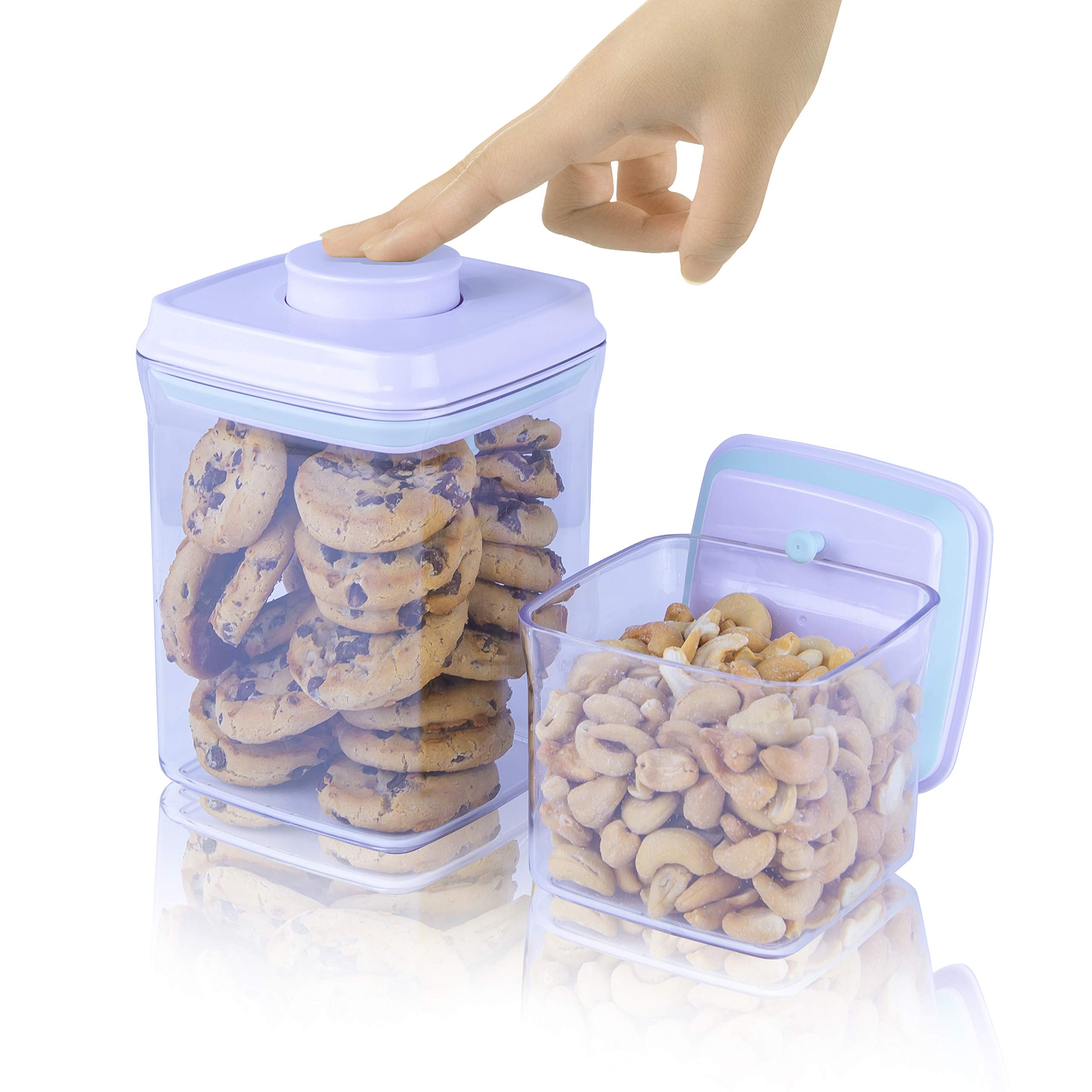 Ichewie - Boptop (2Pc Set) Airtight Food Storage Container - Mechanical Silicone Seal Canister - Bpa-Free Stackable - 1.5Qt/.5Qt