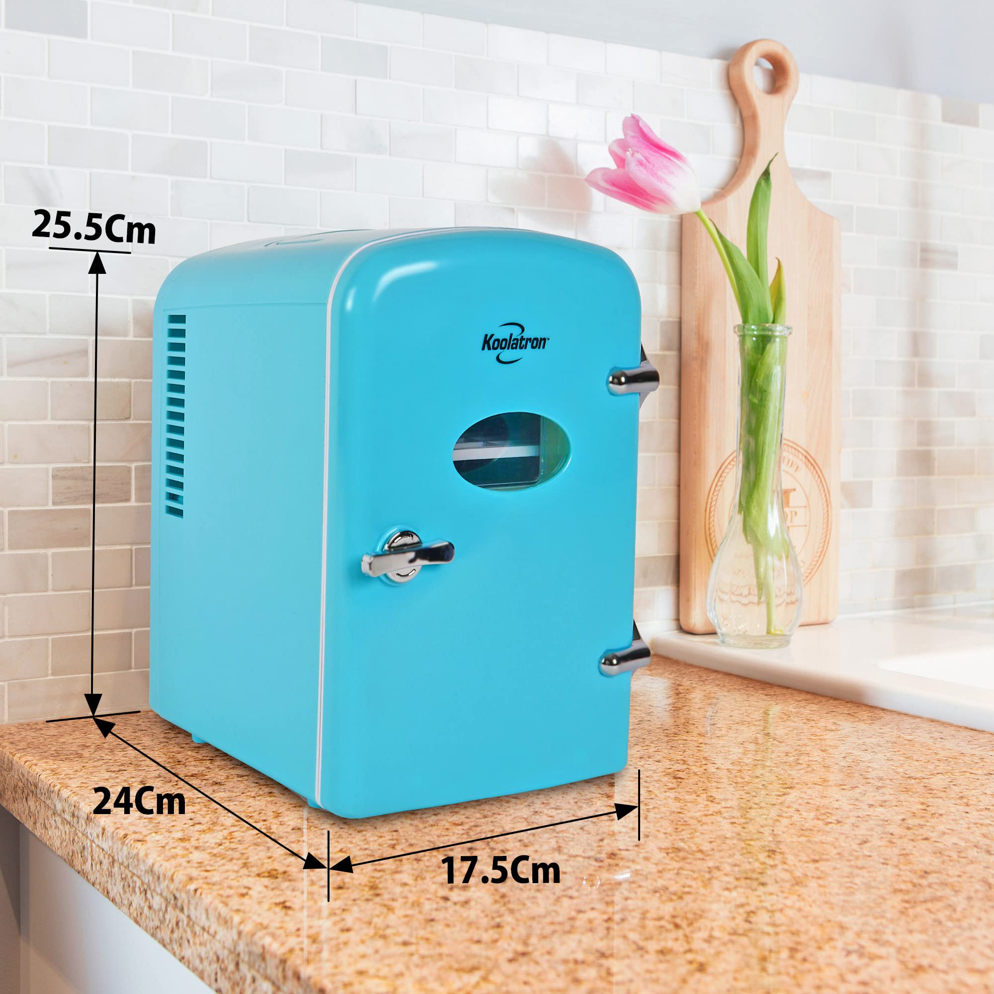 Koolatron Retro Portable Mini Fridge 4 Liter6 can AcDc Thermoelectric cooler for Skincare  cosmetics  Medications  Dorm  Home  Room and Travel (Aqua)