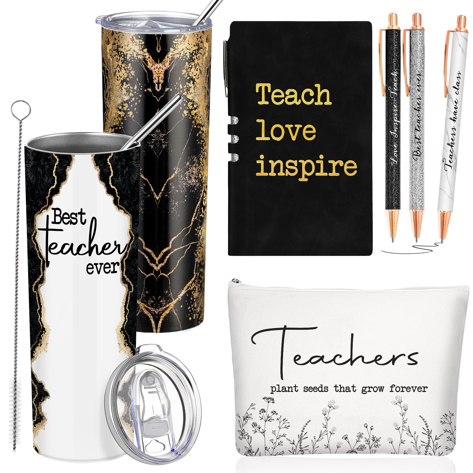 Domensi 6 Pcs Teacher Appreciation Gift Set Back To School Gifts For Women Thank You Gifts Teacher Week Gift 20 Oz Marble Sign T