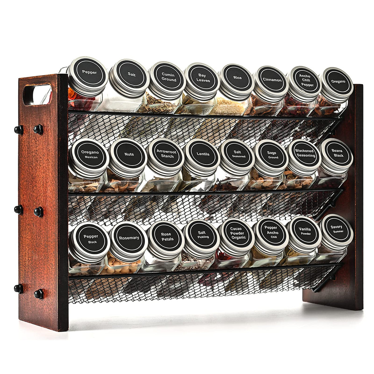 Roykoota Spice Rack, Spice Rack Organizer without Seasoning Jars, Wooden Spice Organizer, Rustic 3 Tier Kitchen Spice Rack Shelf