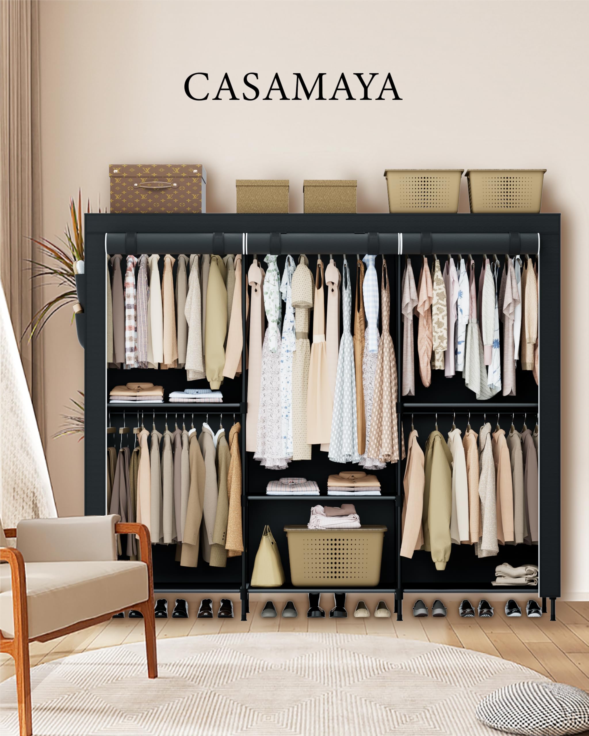 Casamaya Portable Closet, 81.5 Inch Extra Large Capacity Wardrobe Closet With Cover, Clothes Storage Organizer With Shelves And